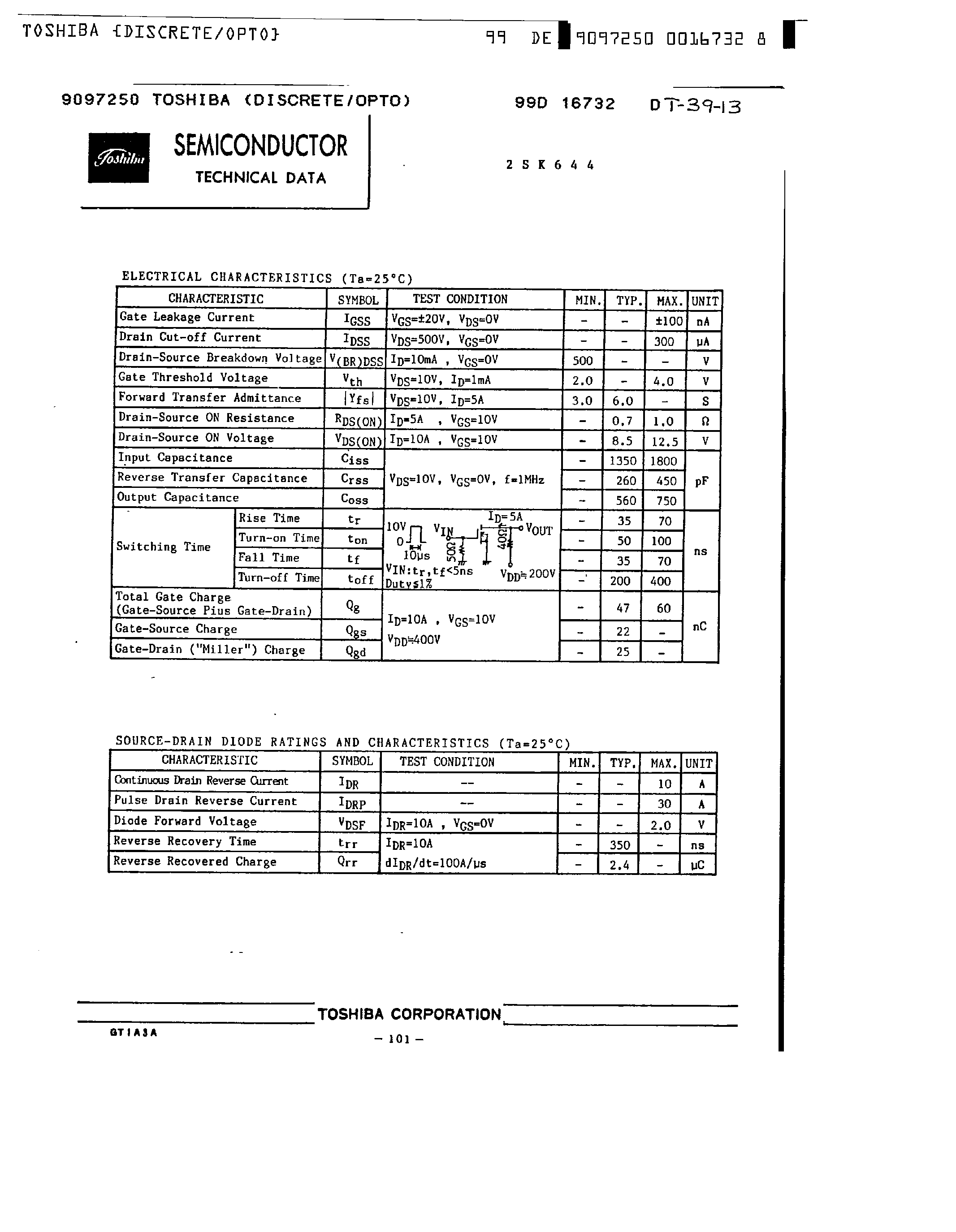Datasheet 2SK644 - Silicon N-Channel MOS Type page 2