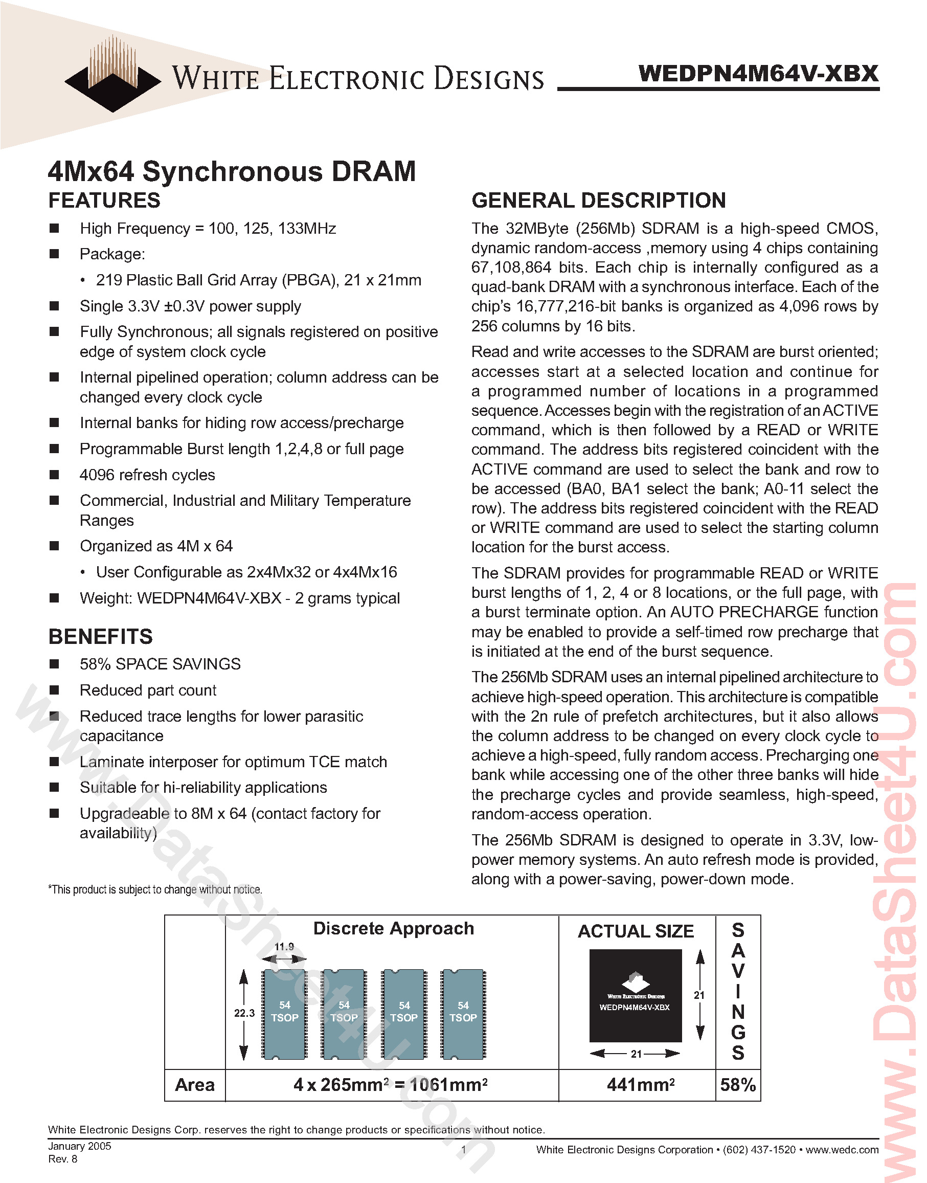 Datasheet WEDPN4M64V page 1 Datasheet WEDPN4M64V - 4M x 64 SDRAM page 1