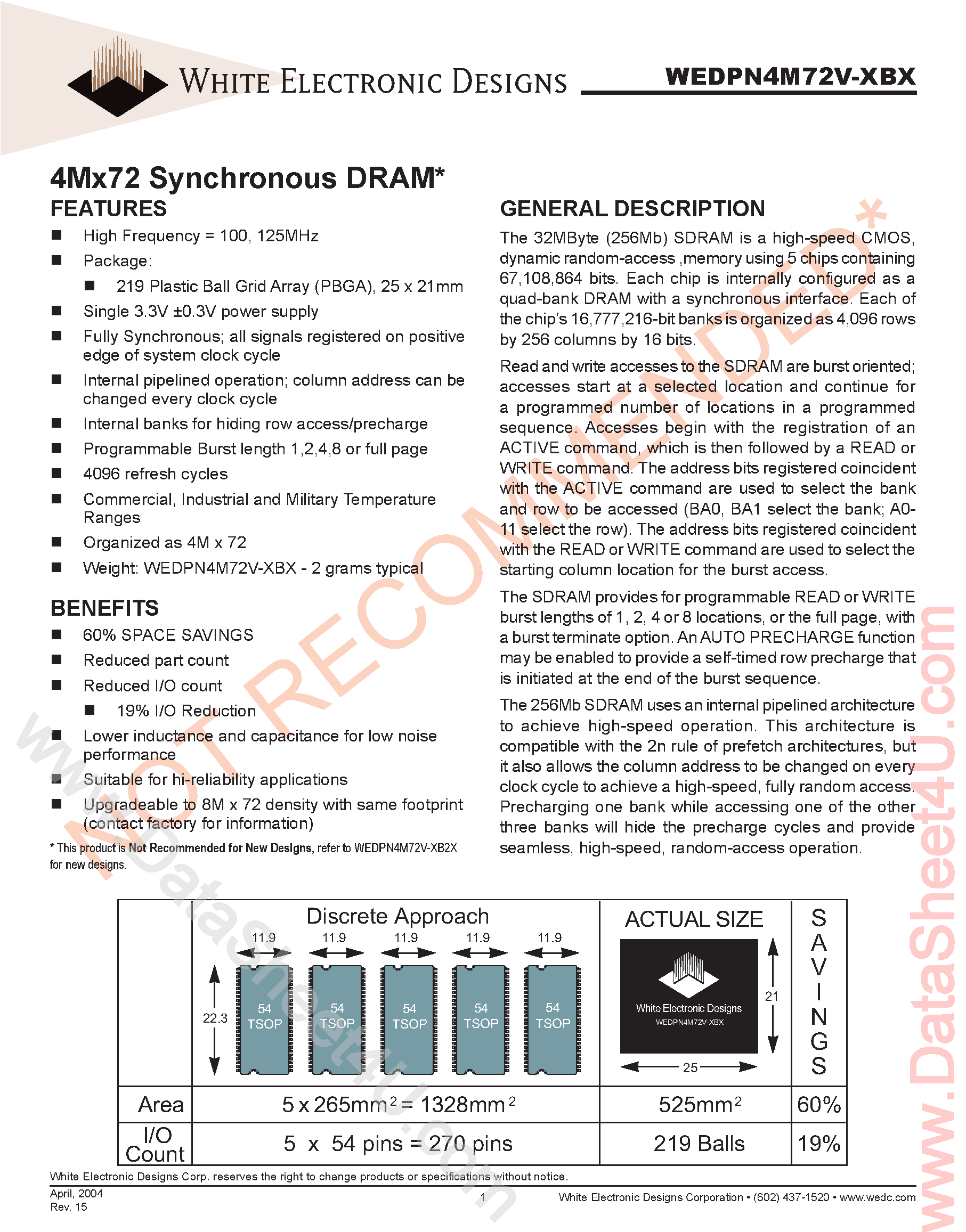 Datasheet WEDPN4M72V page 1 Datasheet WEDPN4M72V - 4M x 72 SDRAM page 1