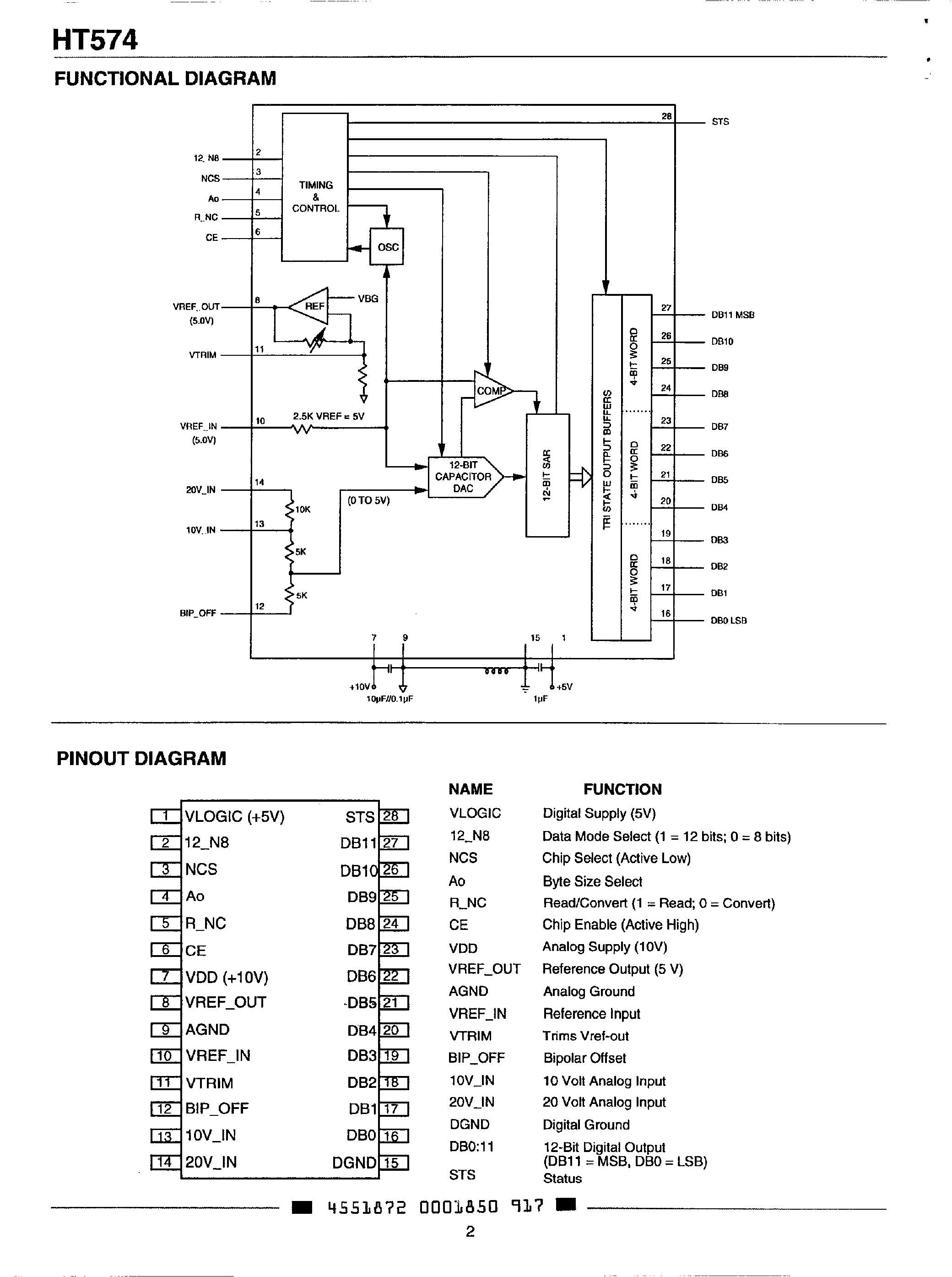 Datasheet HADC574 - High Temperature uP Compatible 12-Bit A/D Converter page 2