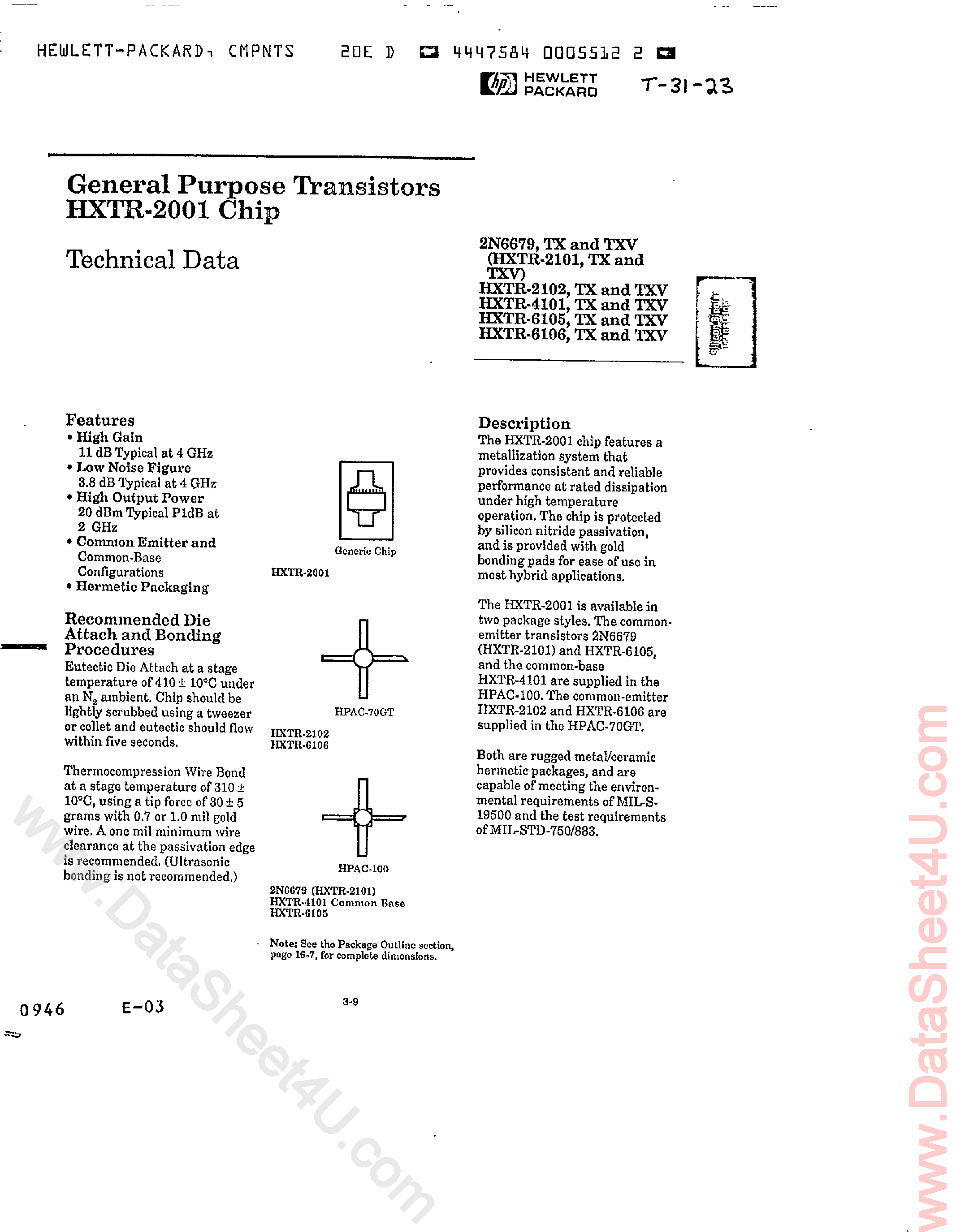 Даташит на микросхему HXTR-2102 страница 1 Даташит HXTR-2102 - (HXTR-xxxx) General Purpose Transistors страница 1