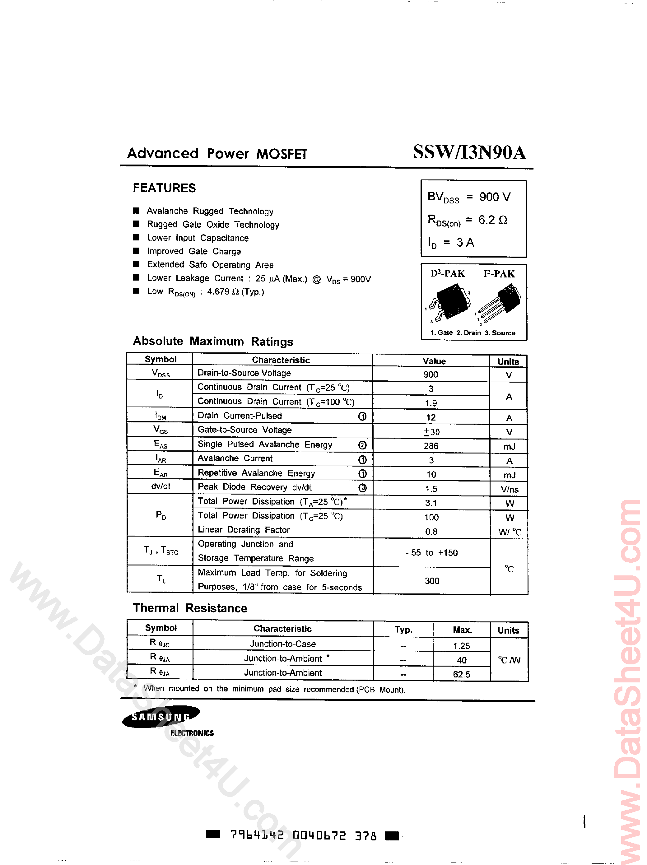 Datasheet 3N90A - Advanced Power MOSFET page 1