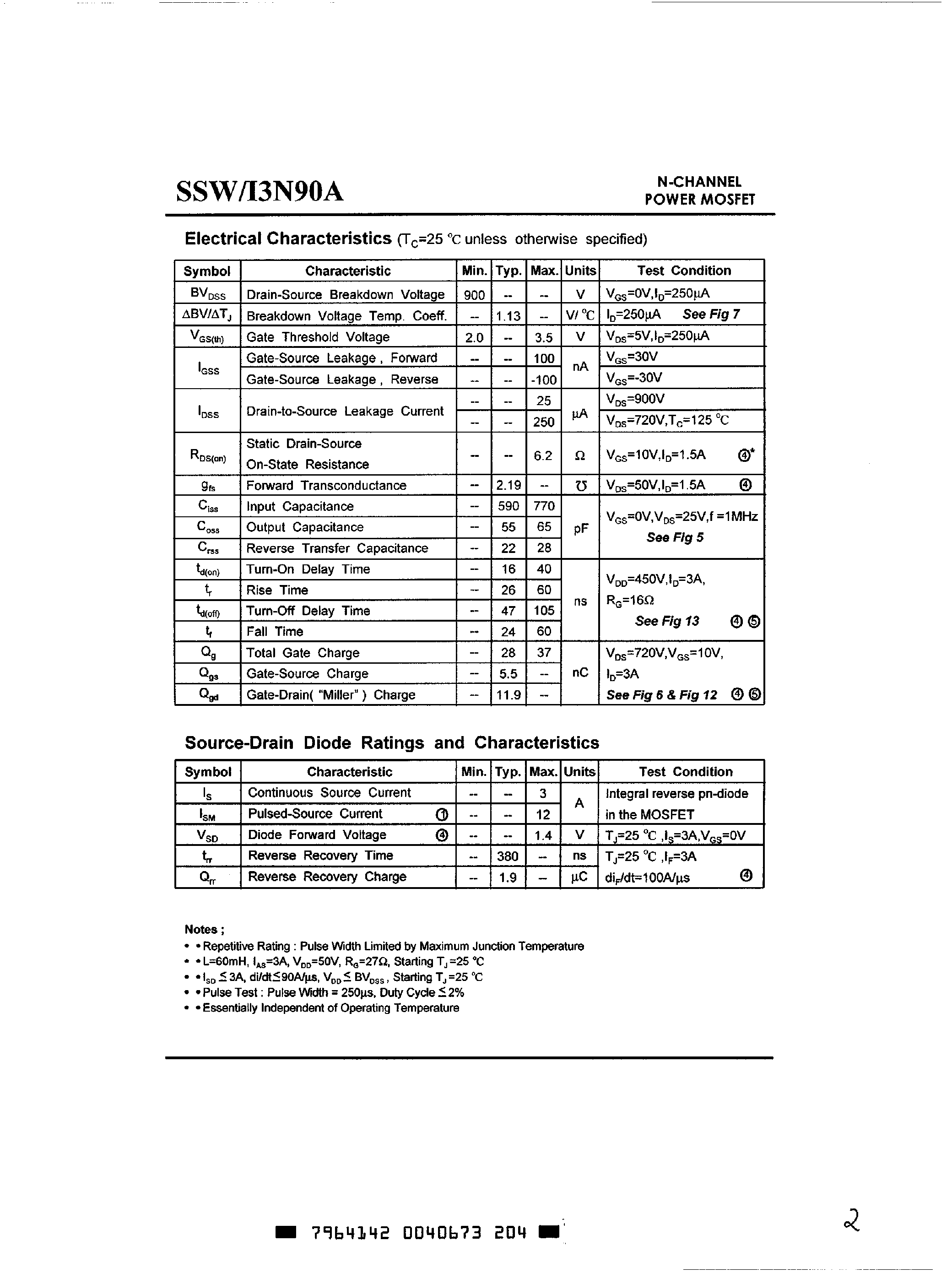 Datasheet 3N90A - Advanced Power MOSFET page 2
