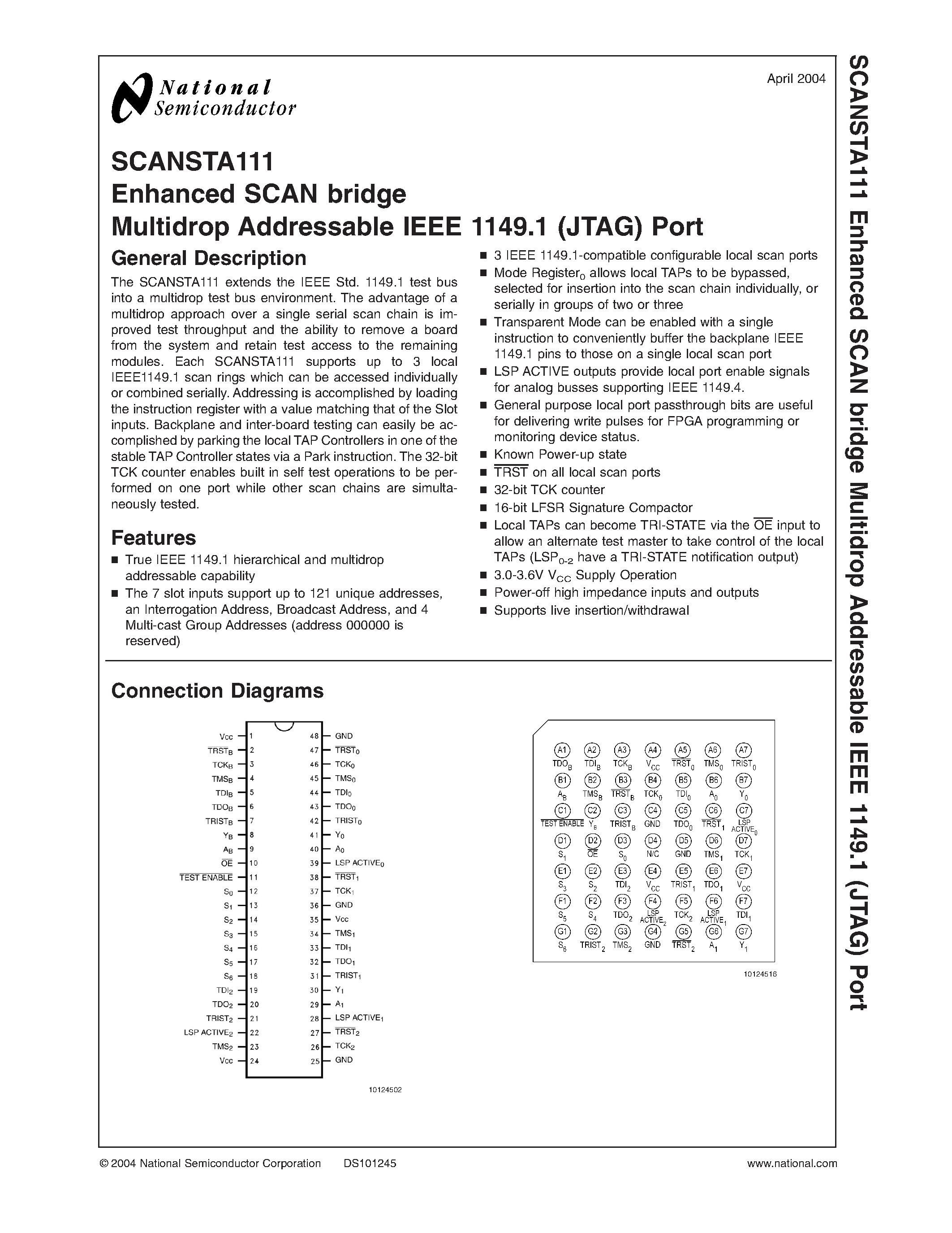 Datasheet SCANSTA111 - Enhanced SCAN bridge Multidrop Addressable IEEE 1149.1 (JTAG) Port page 1
