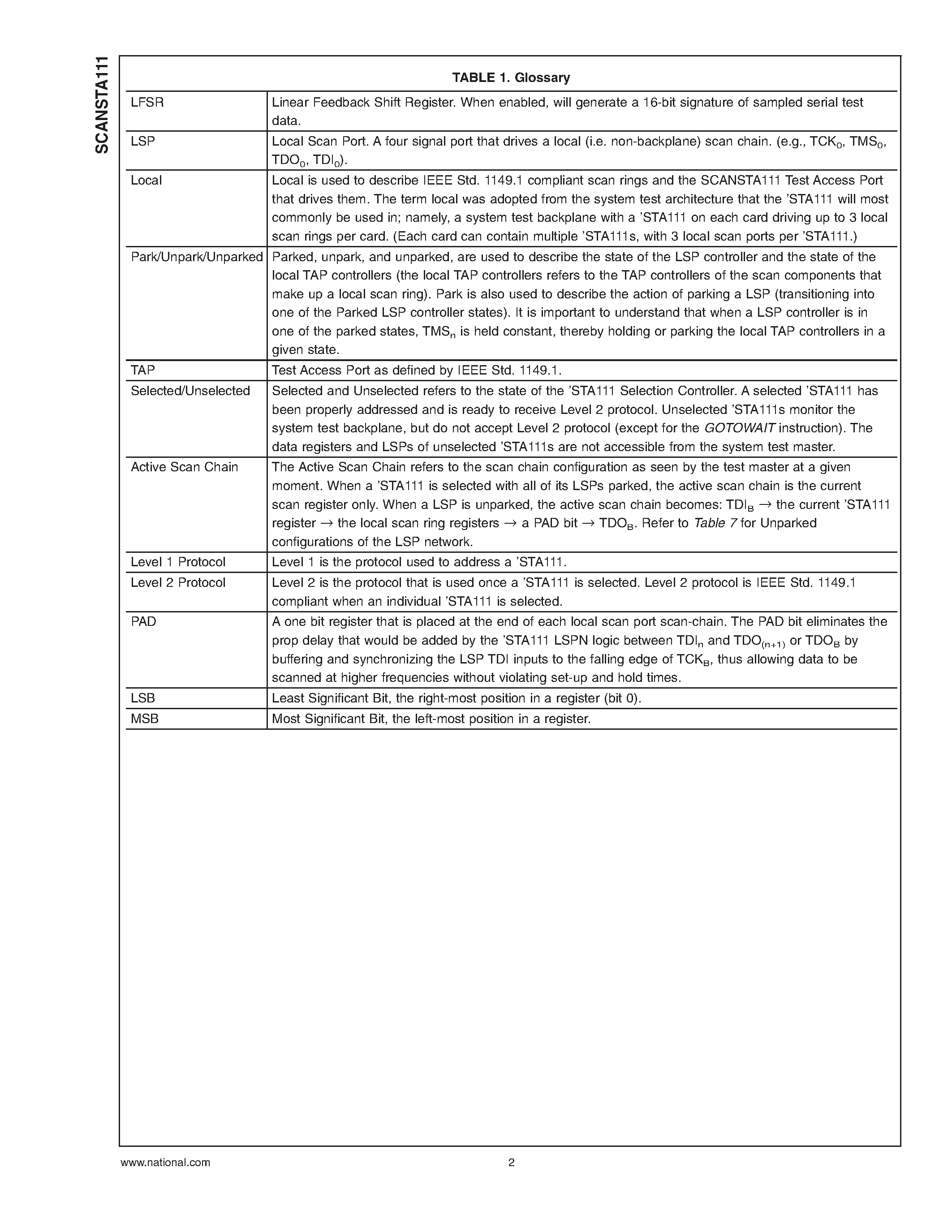 Datasheet SCANSTA111 - Enhanced SCAN bridge Multidrop Addressable IEEE 1149.1 (JTAG) Port page 2