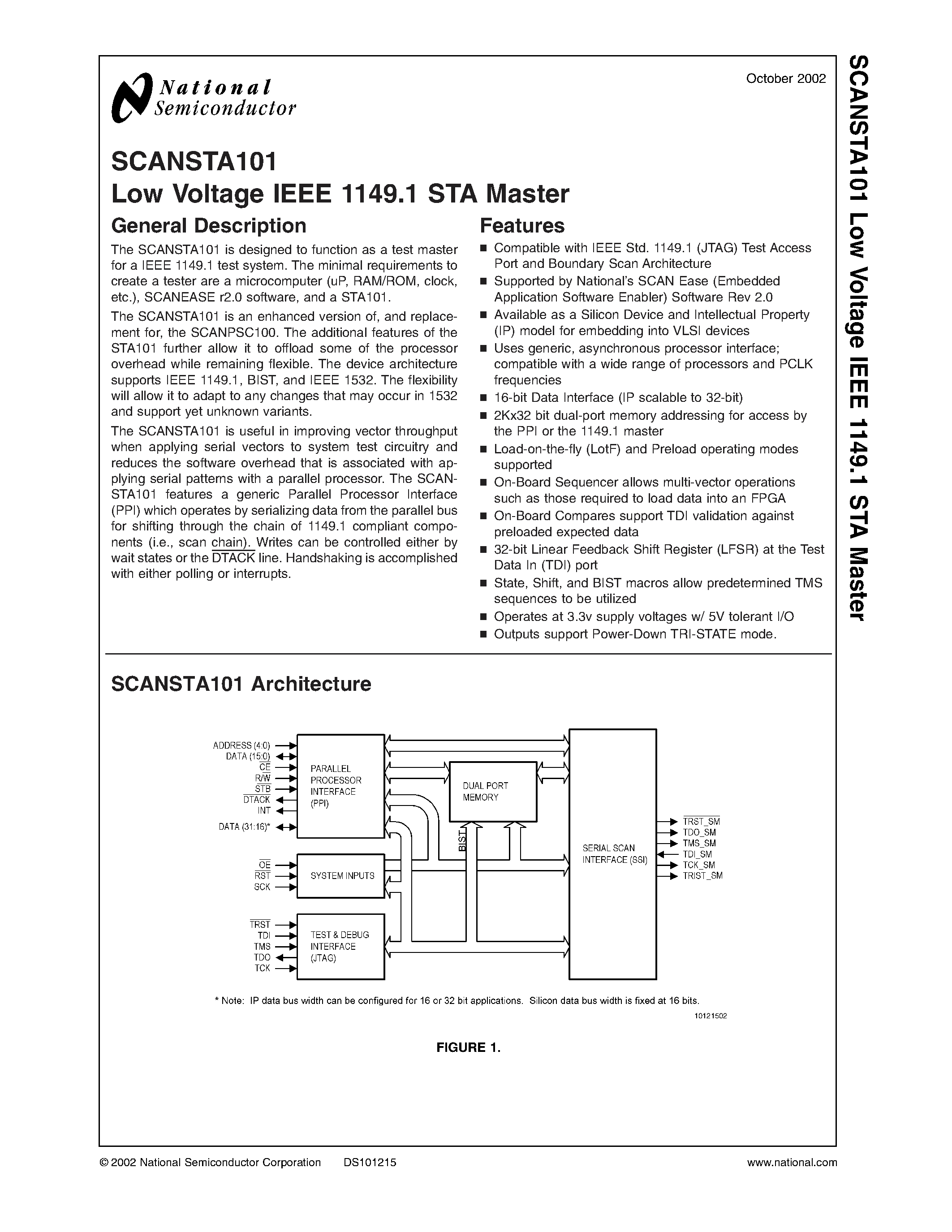 Datasheet SCANSTA101 page 1 Datasheet SCANSTA101 - Low Voltage IEEE 1149.1 STA Master page 1