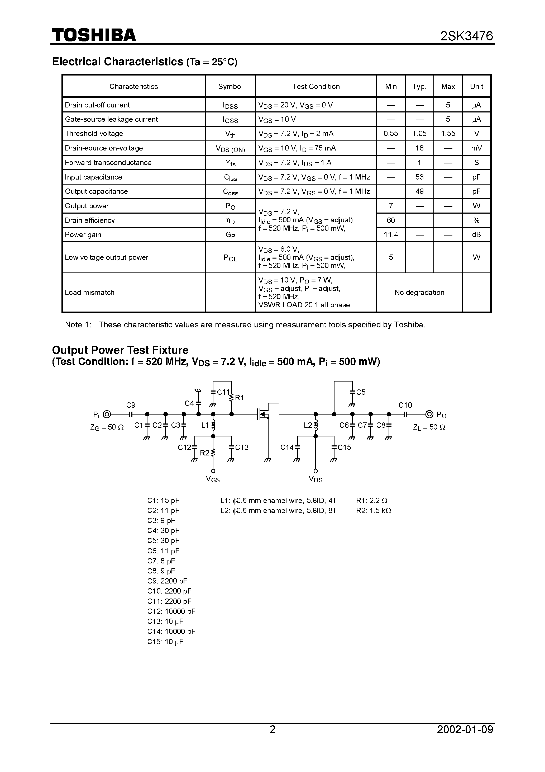 Datasheet 2SK3476 - TOSHIBA Field Effect Transistor Silicon N Channel MOS Type page 2
