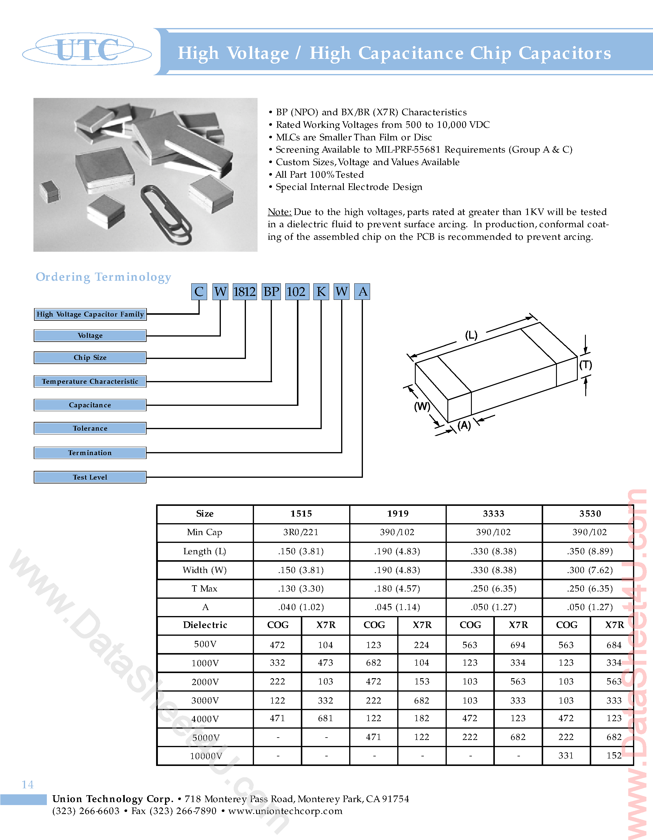 Datasheet CQ4040Cxxxx page 1 Datasheet CQ4040Cxxxx - High Voltage / High Capacitance Chip Capacitors page 1