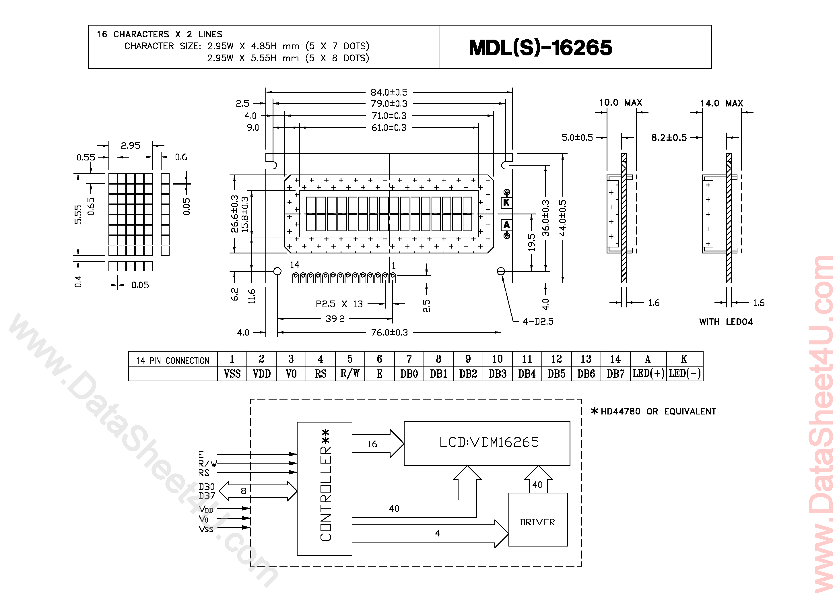 Datasheet MDLS16265 - LCD Module 16 X 2 page 1