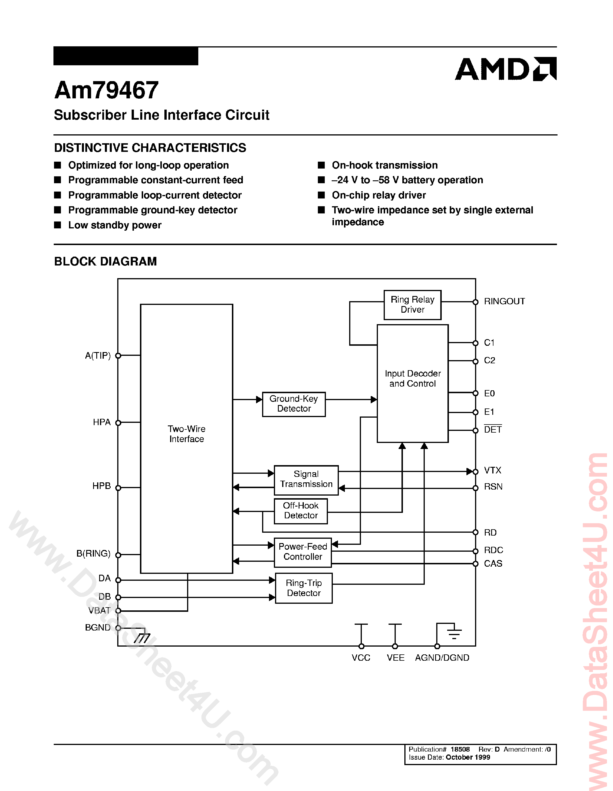 Datasheet AM7947 - Subscriber Line Interface Circuit page 1