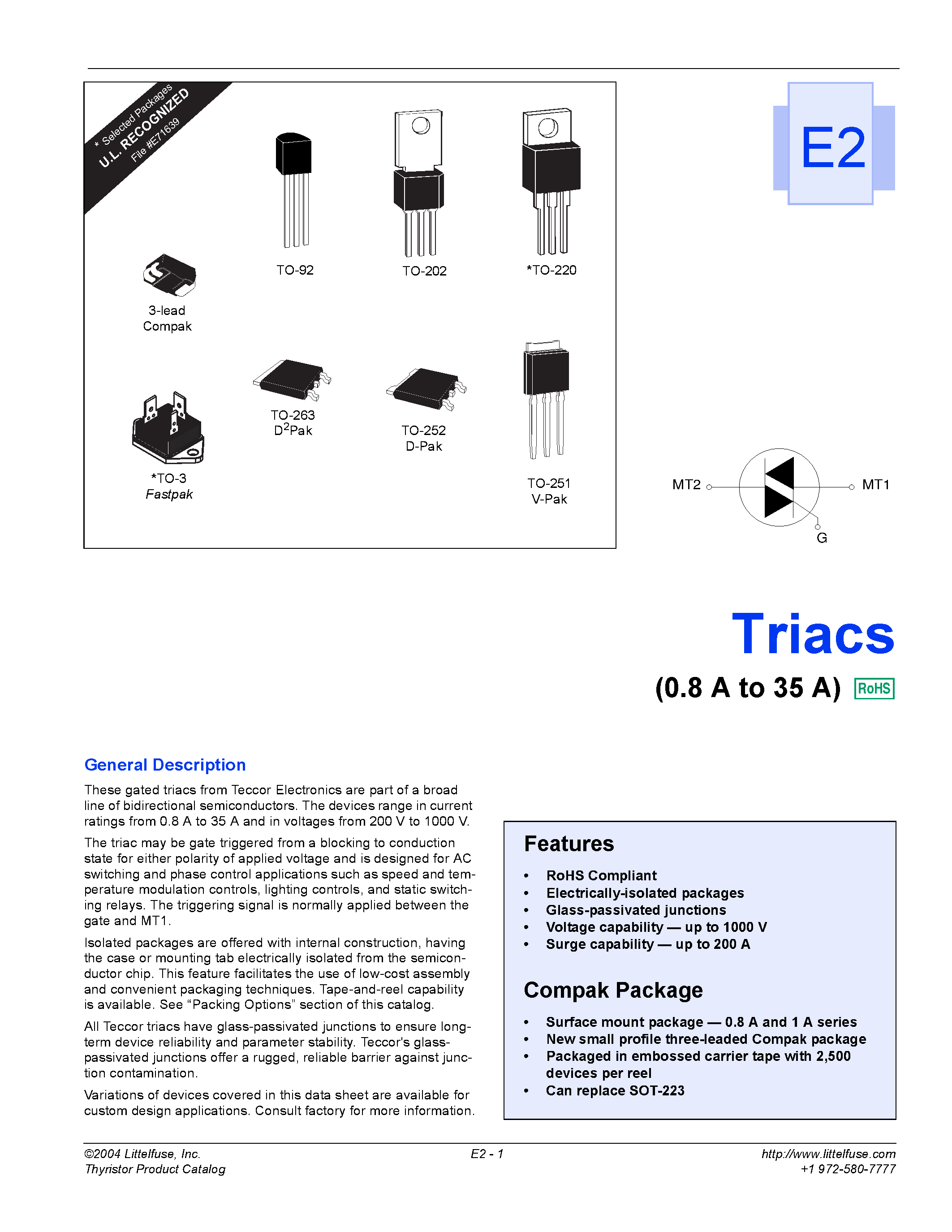 Datasheet Q6010R5 page 1 Datasheet Q6010R5 - Triacs (0.8 A to 35 A) page 1