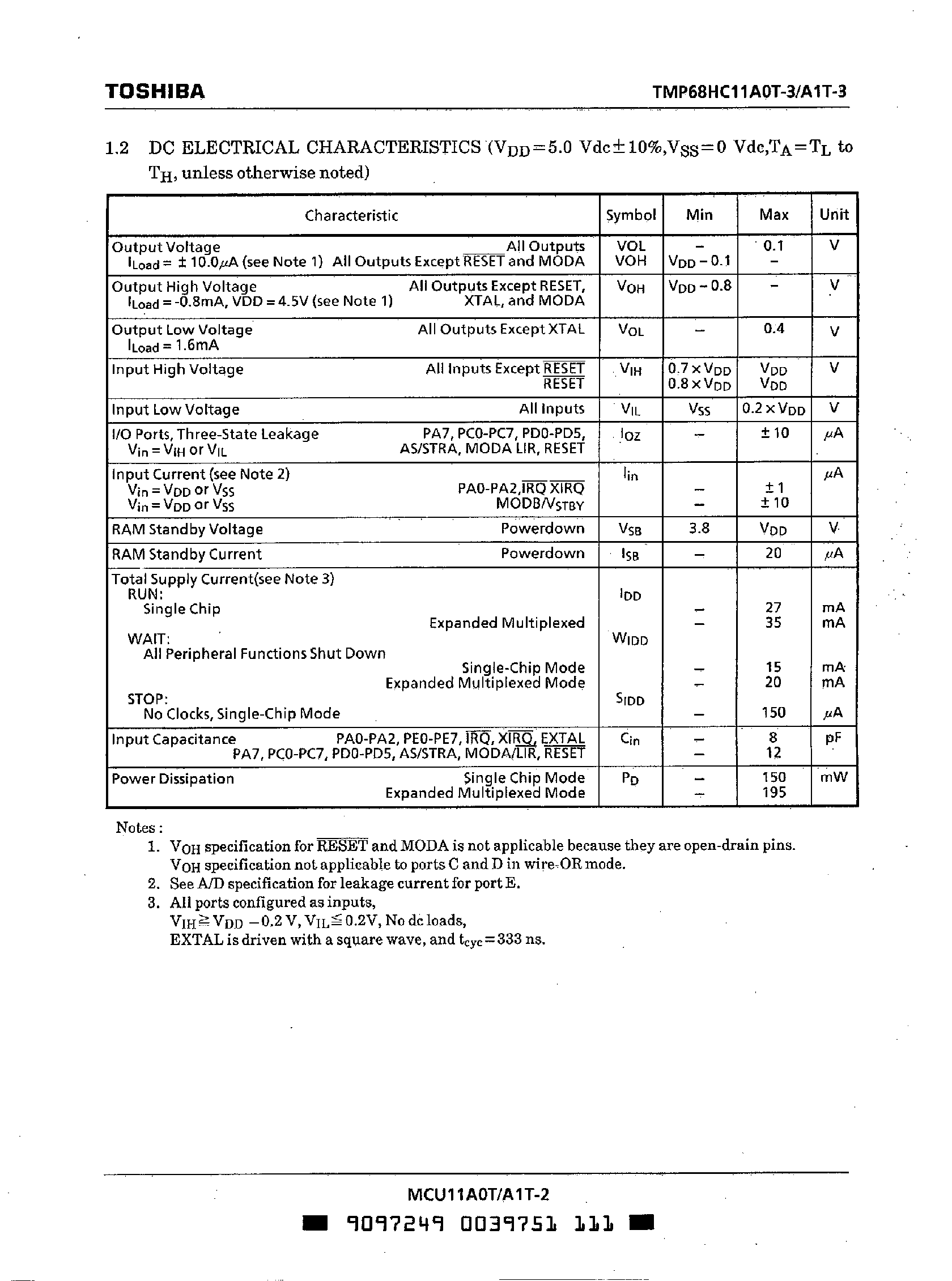 Даташит TMP68HC11A0T-3 - Microcontroller страница 2
