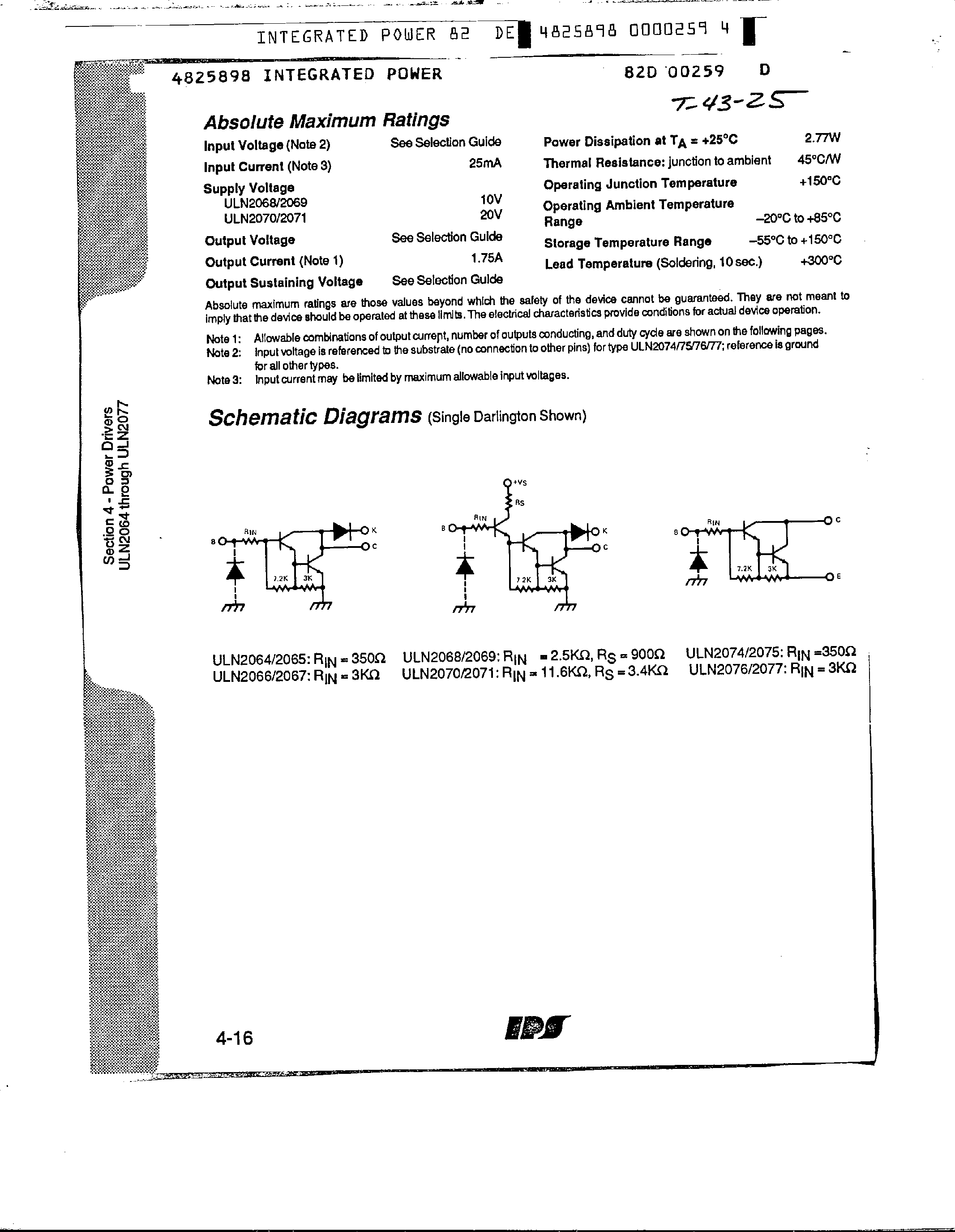 Даташит ULN2064 - (ULN2064 - ULN2077) 1.5 Amp Quad Darlington Arrays страница 2