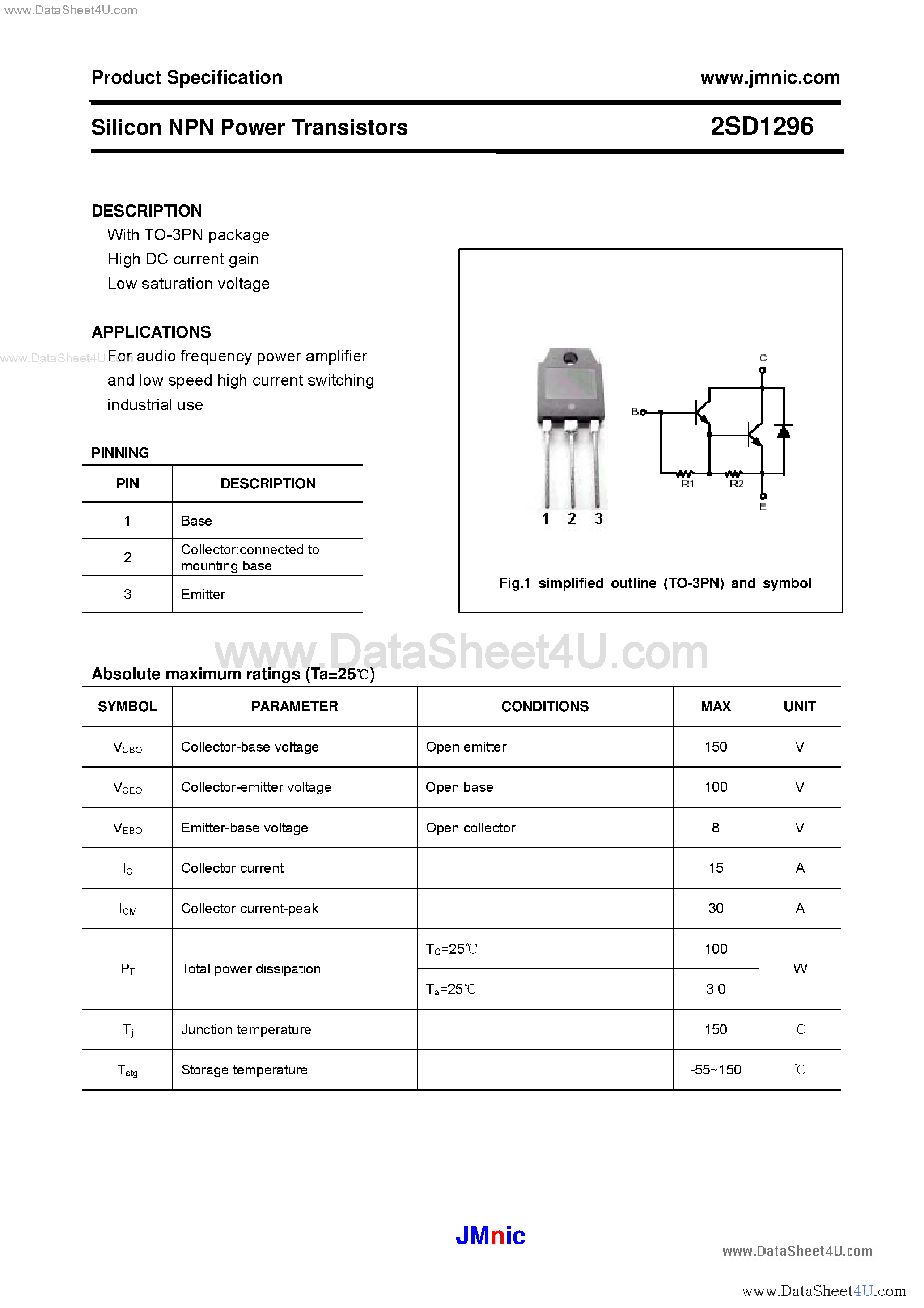 Даташит на микросхему D1296 страница 1 Даташит D1296 - Search -----> 2SD1296 страница 1