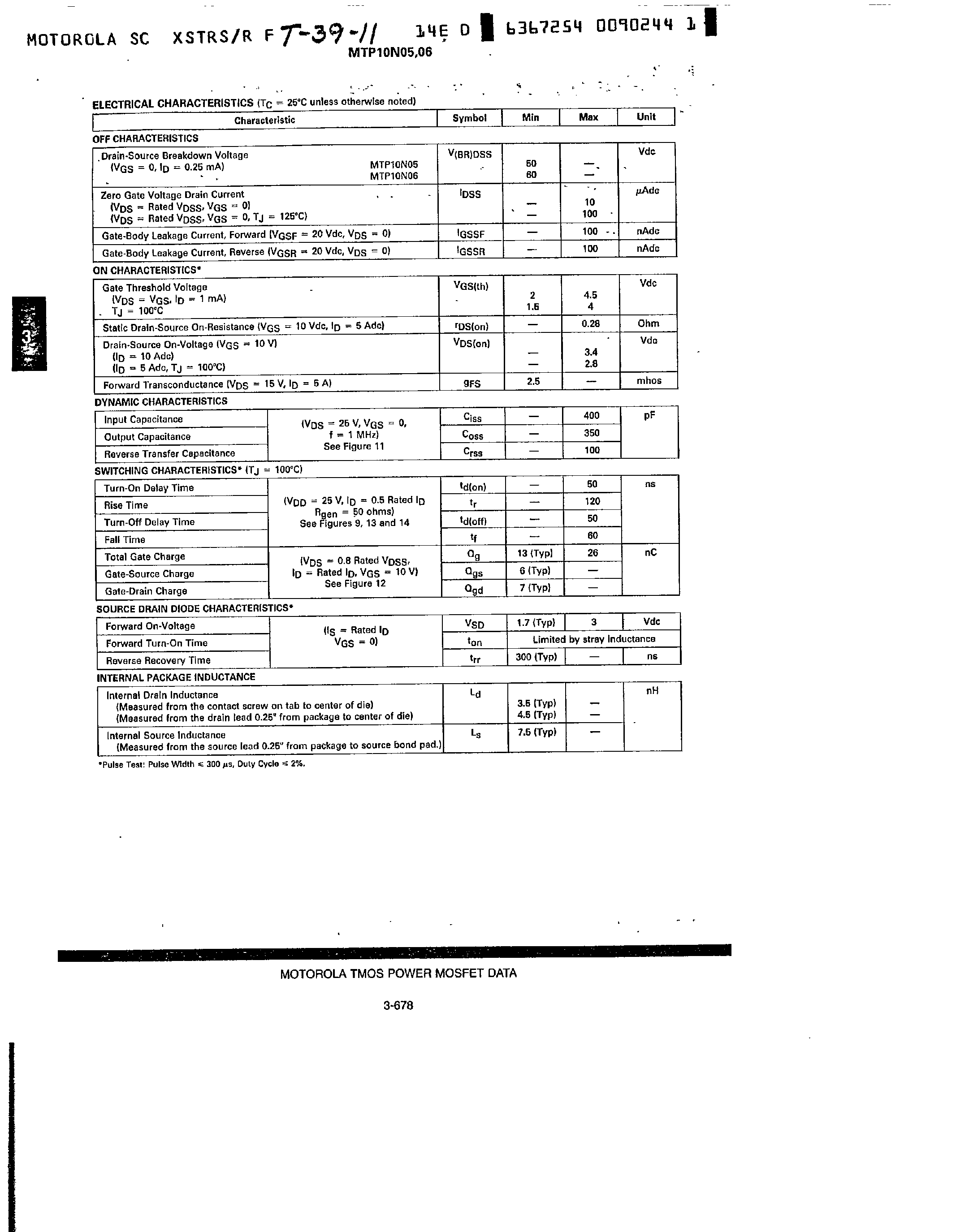 Datasheet MTP10N05 - (MTP10N05 / MTP10N06) N-Channel Power MOSFETs page 2