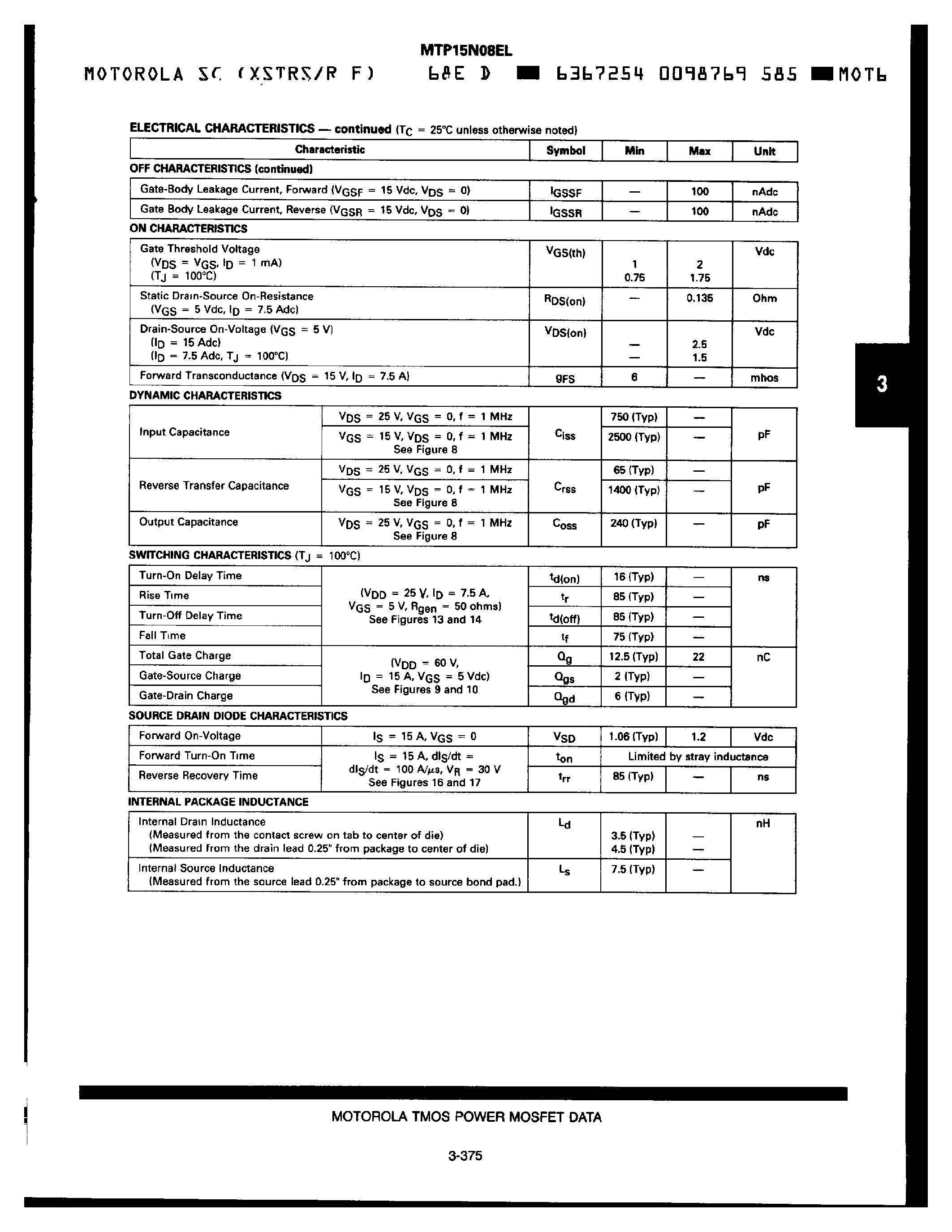 Datasheet MTP15N08EL - N-CHANNEL ENHANCEMENT-MODE SILICON GATE page 2