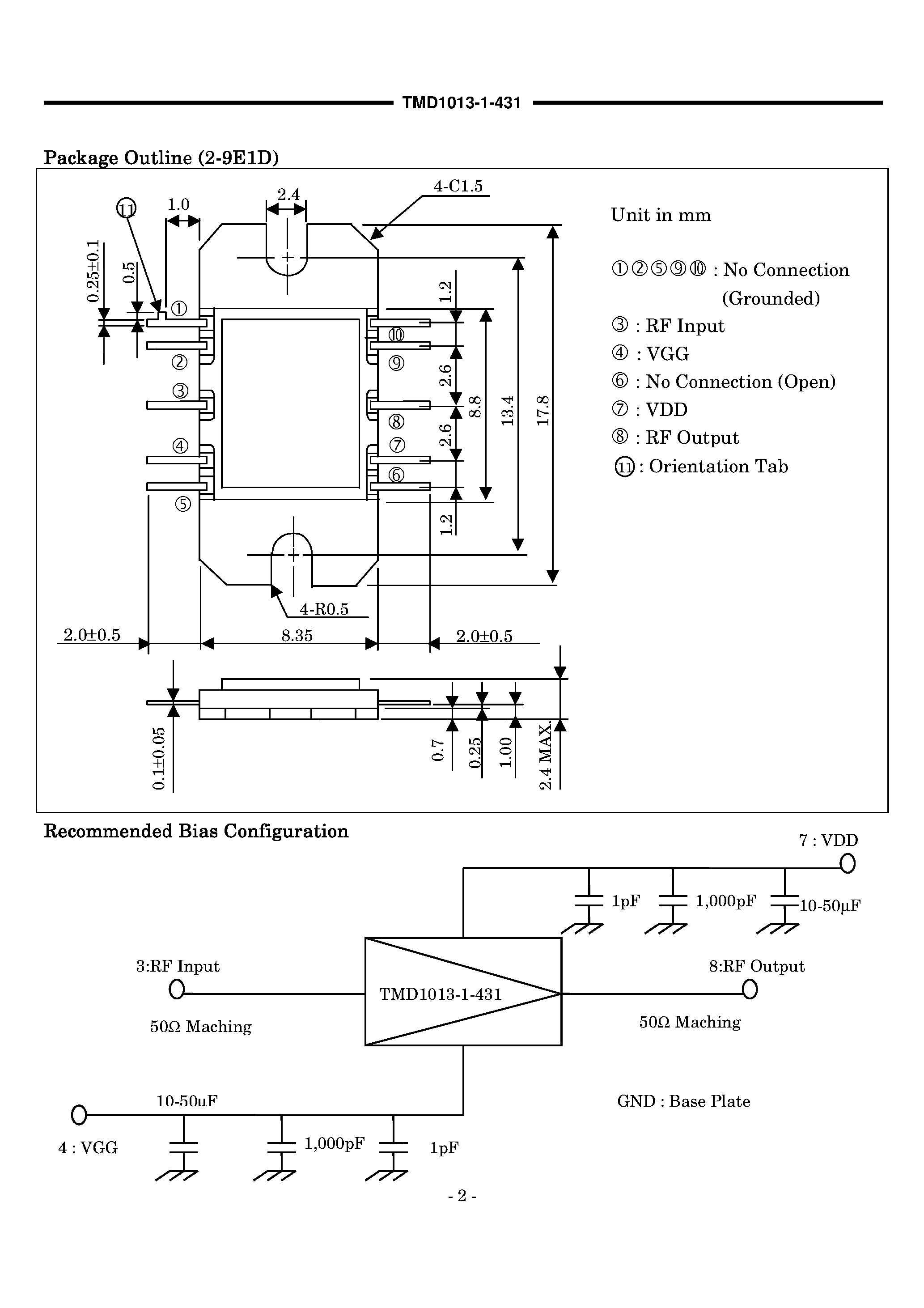 Даташит TMD1013-1-431 - Microwave Power MMIC Amplifier страница 2