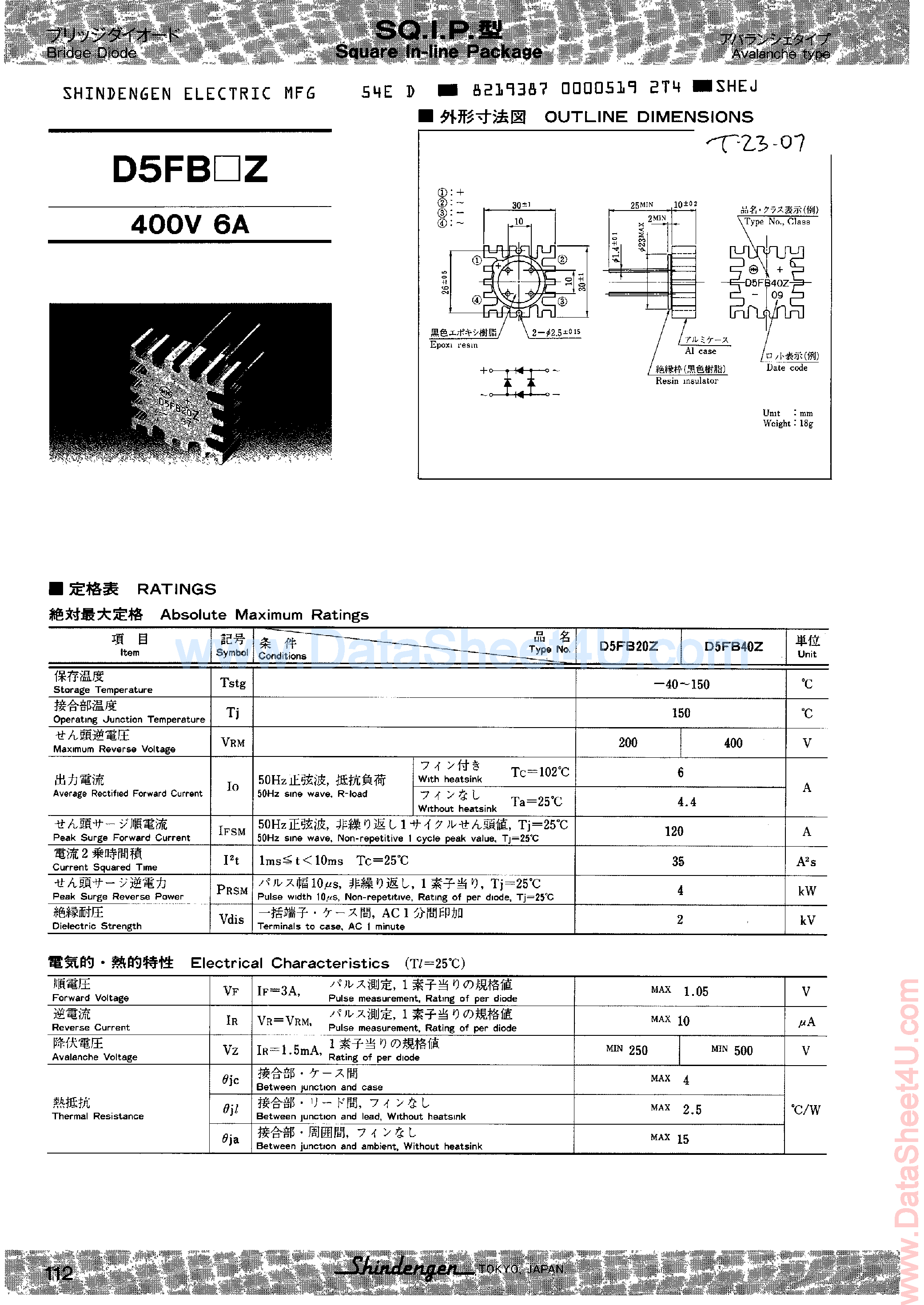 Datasheet D5FB20Z - (D5FBxxZ) RECTIFIER DIODE page 1