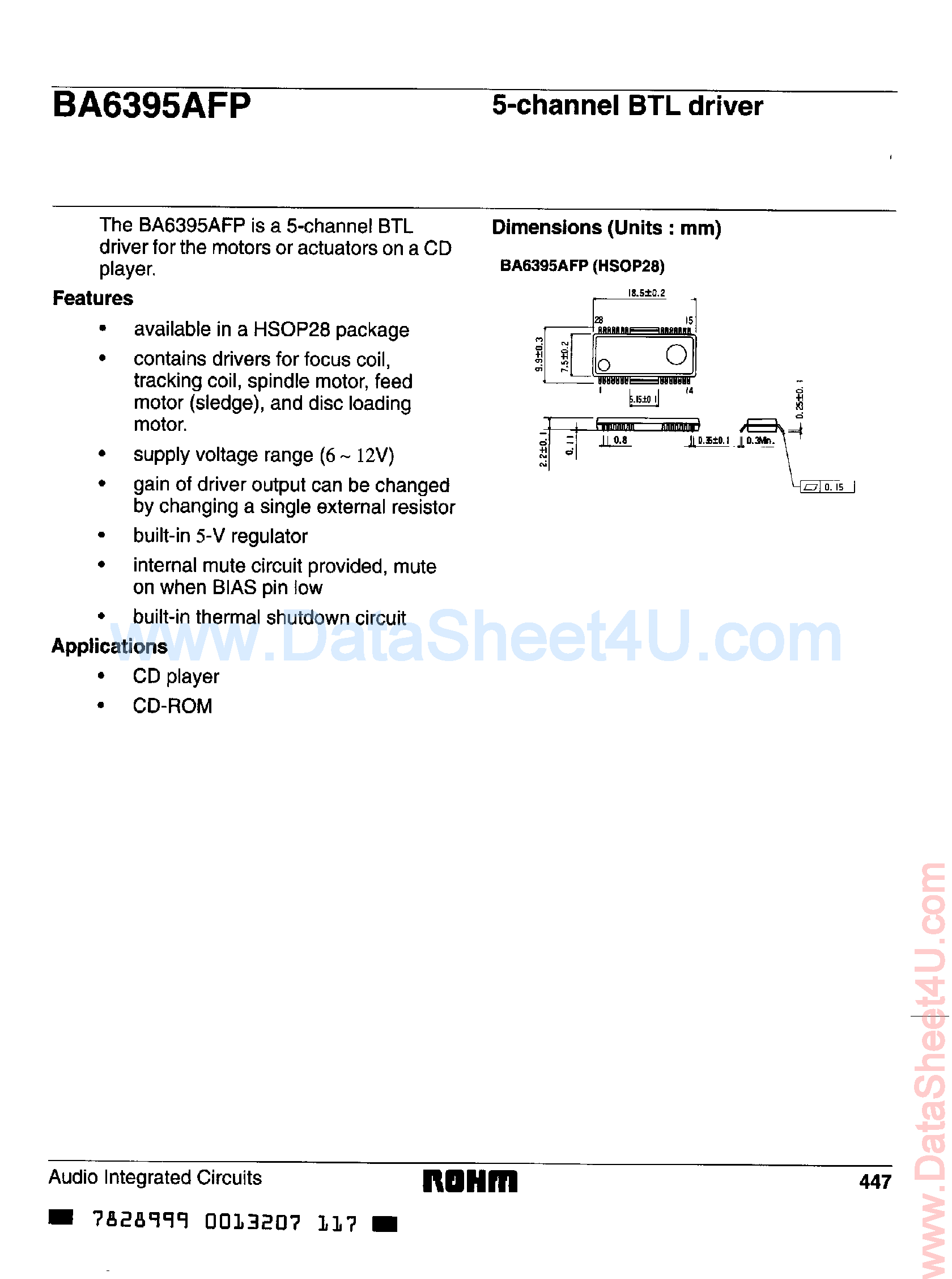 Datasheet BA6395AFP - 5-Channel BTL Driver page 1