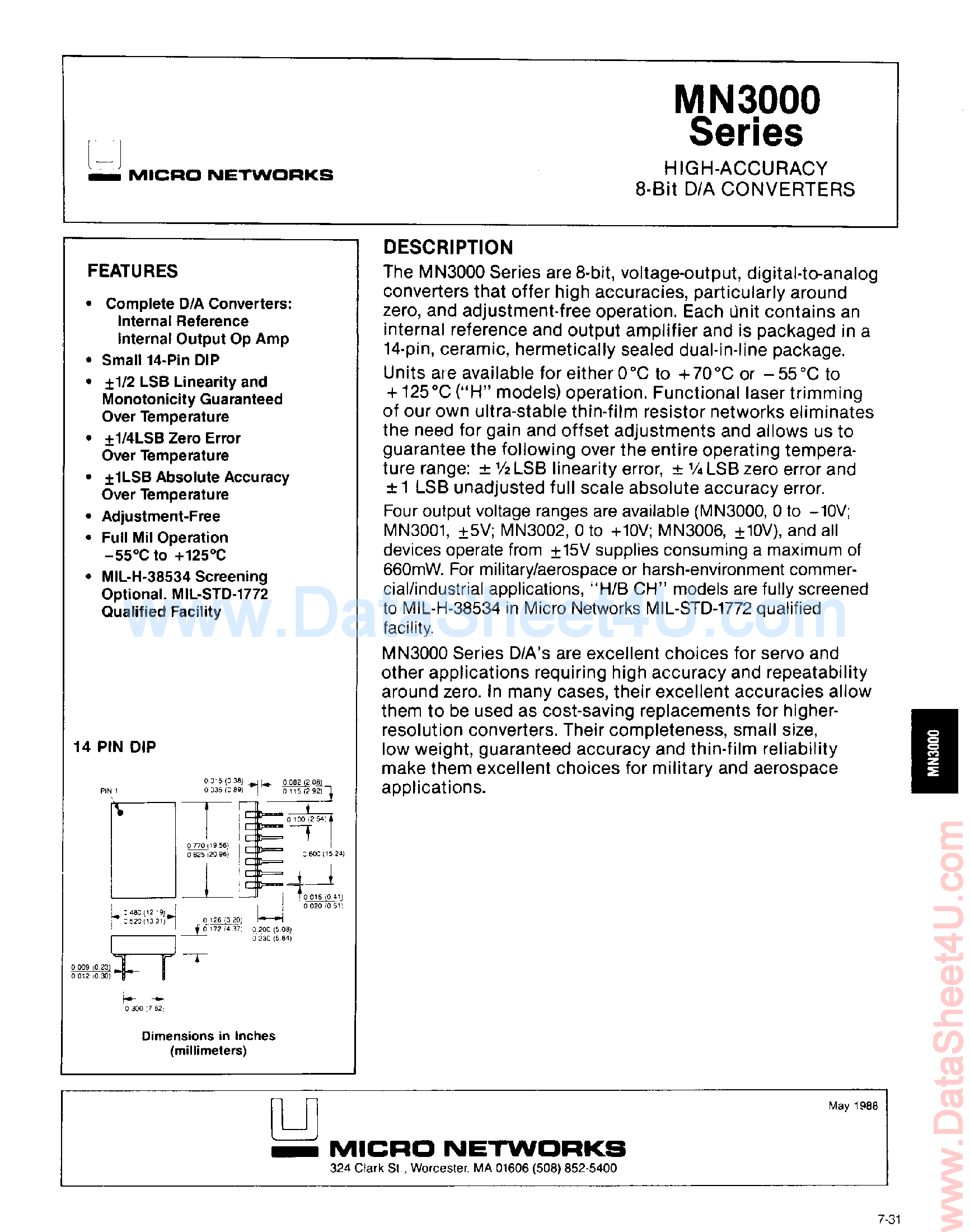 Даташит MN3001 - (MN3000 Series) High Accuracy 8-Bit D/A Converters страница 1