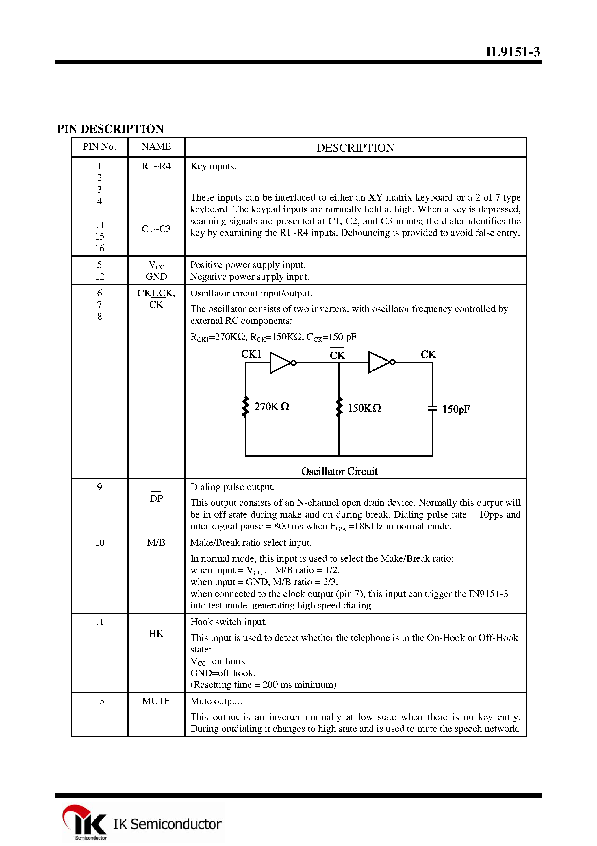 Datasheet IL9151-3 - Pulse Dialer page 2