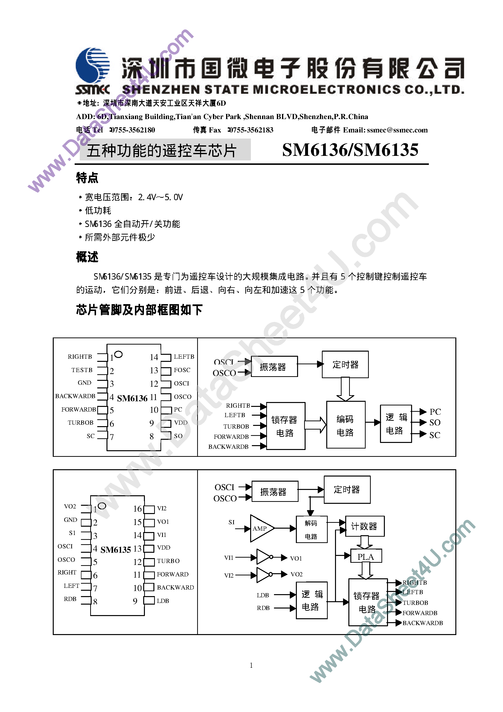 Даташит на микросхему SM6135 страница 1 Даташит SM6135 - (SM6135 / SM6136) SHENZHEN STATE MICROELECTRONICS страница 1