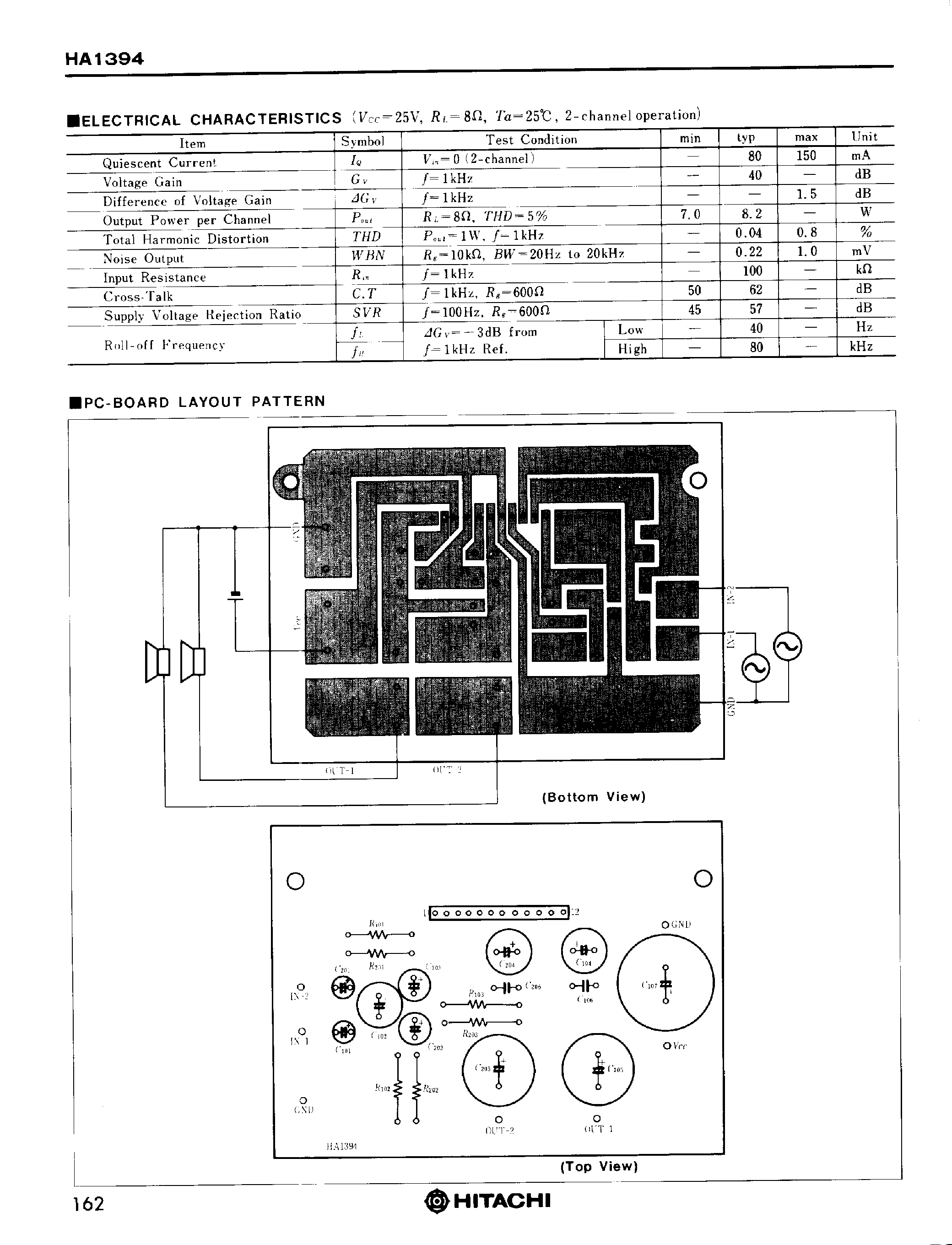 Даташит HA1394 - DUAL 6 TO 8 W AUDIO POWER AMPLIFIER страница 2