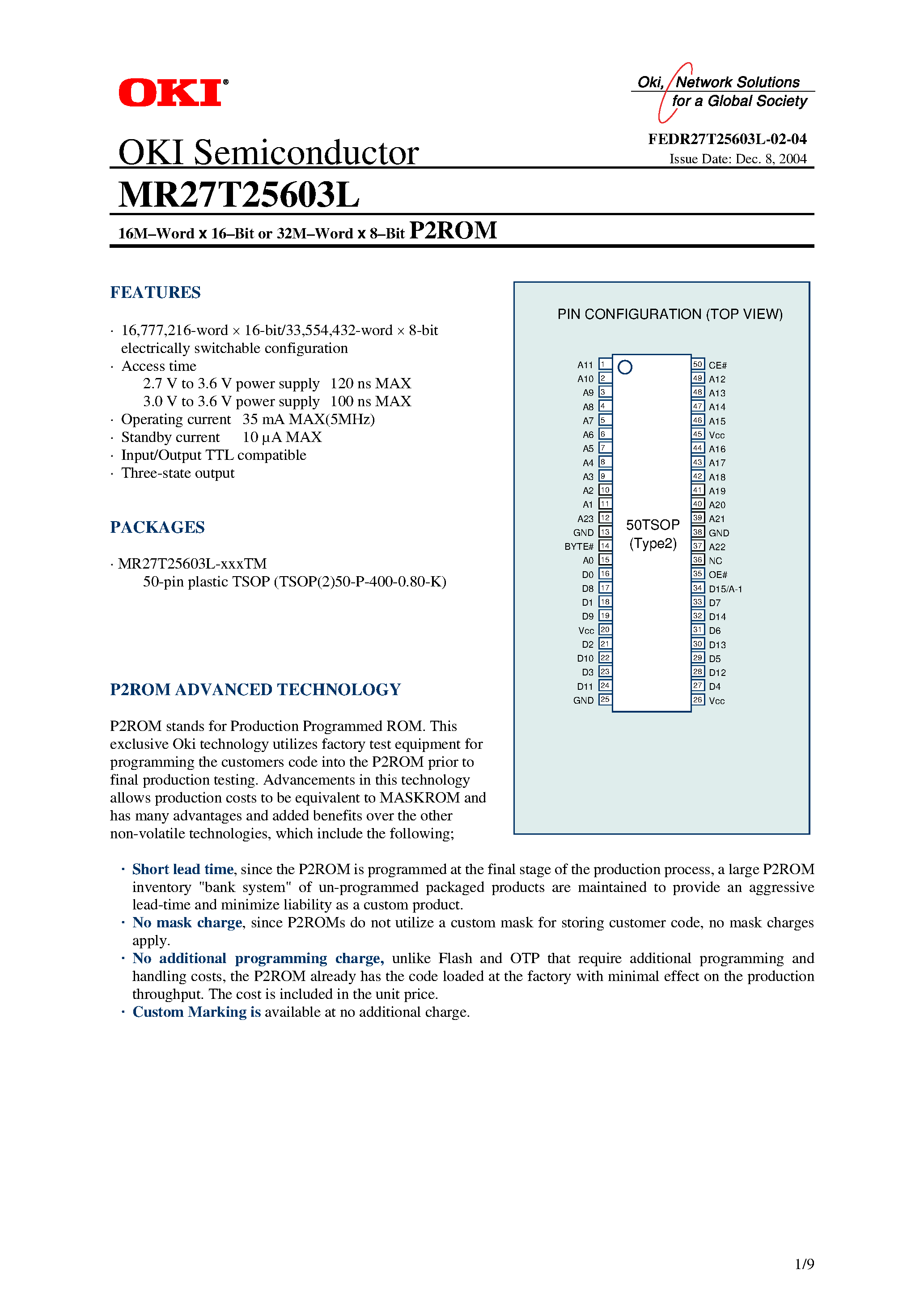 Datasheet MR27T25603L - 16M x 16-Bit / 32M x 8-Bit P2ROM page 1