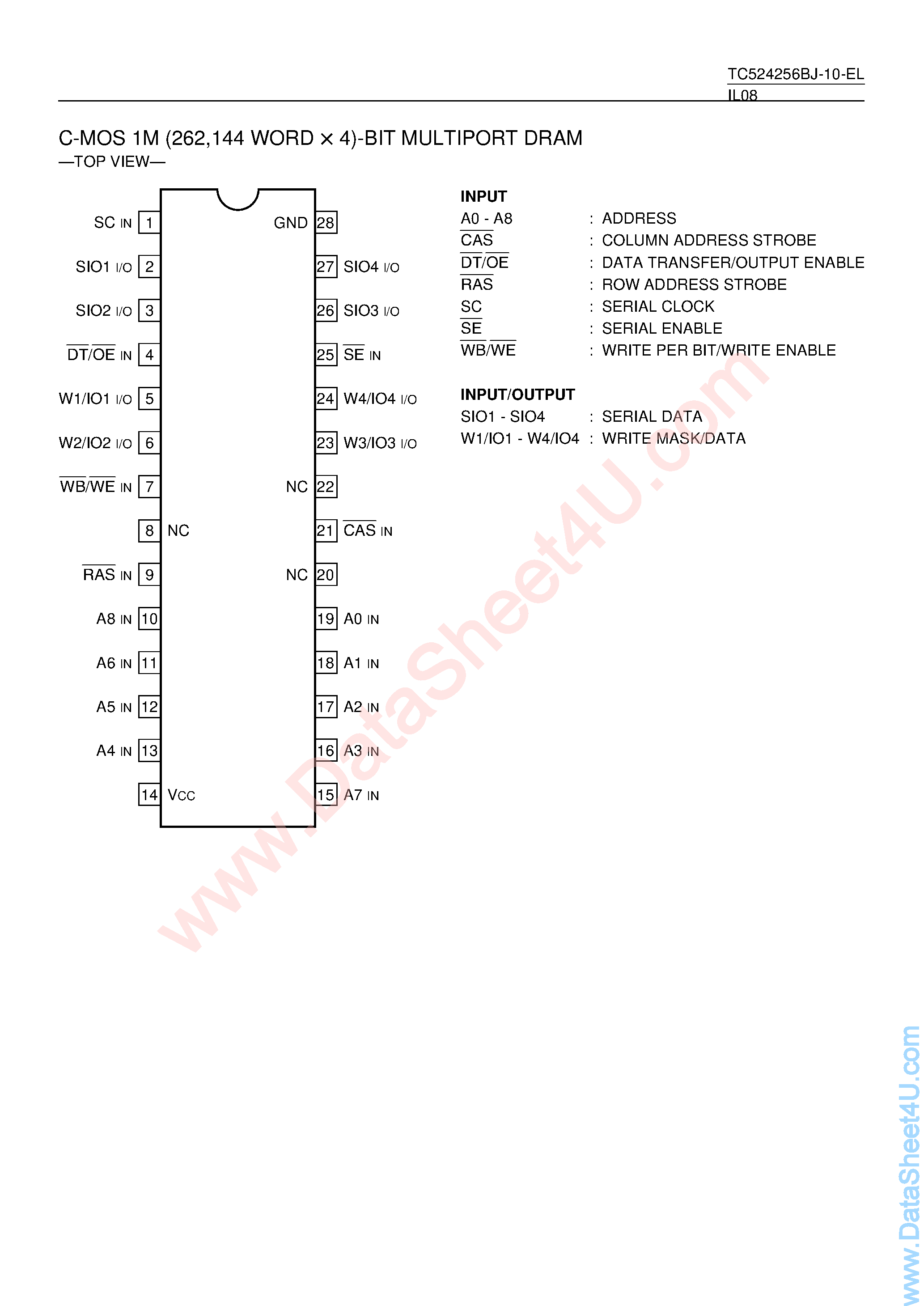 Даташит TC524256BJ-10-EL - CMOS 1M-Bit Multiport DRAM страница 1