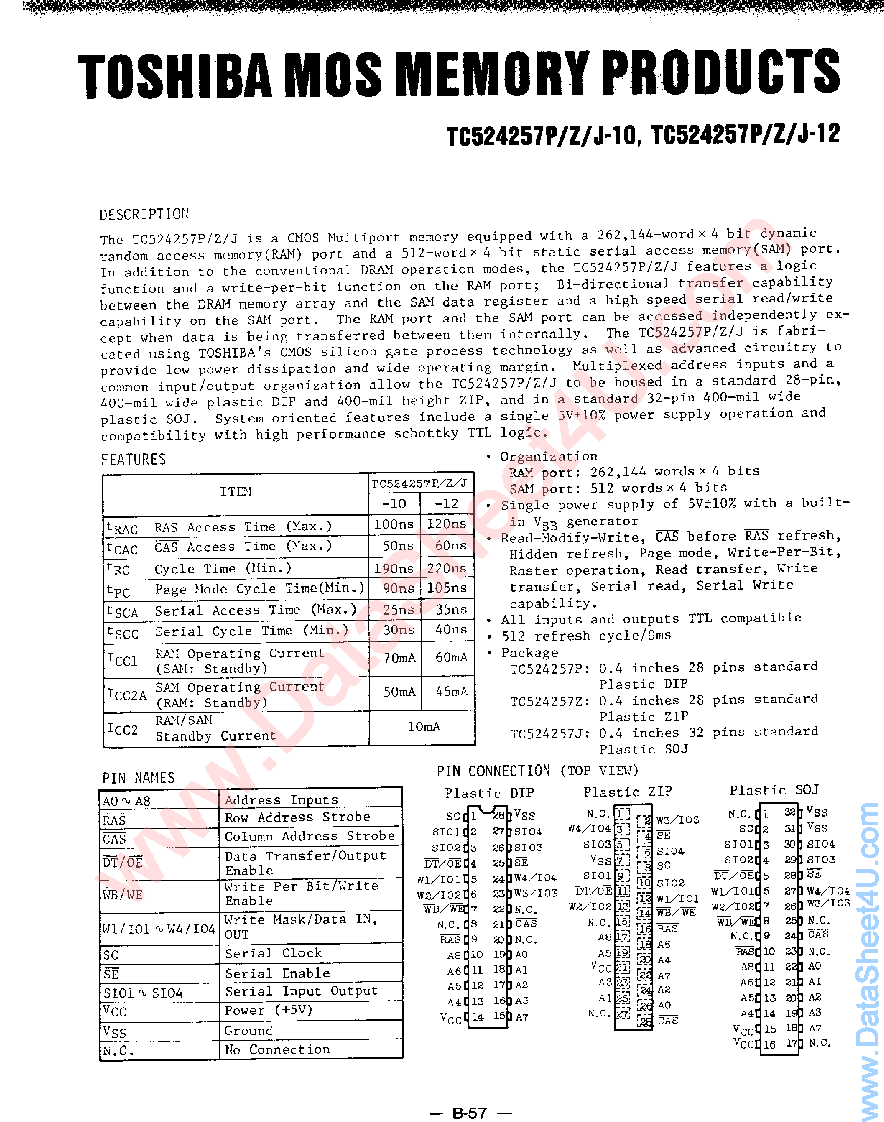 Datasheet TC524257 - MOS Memory page 1