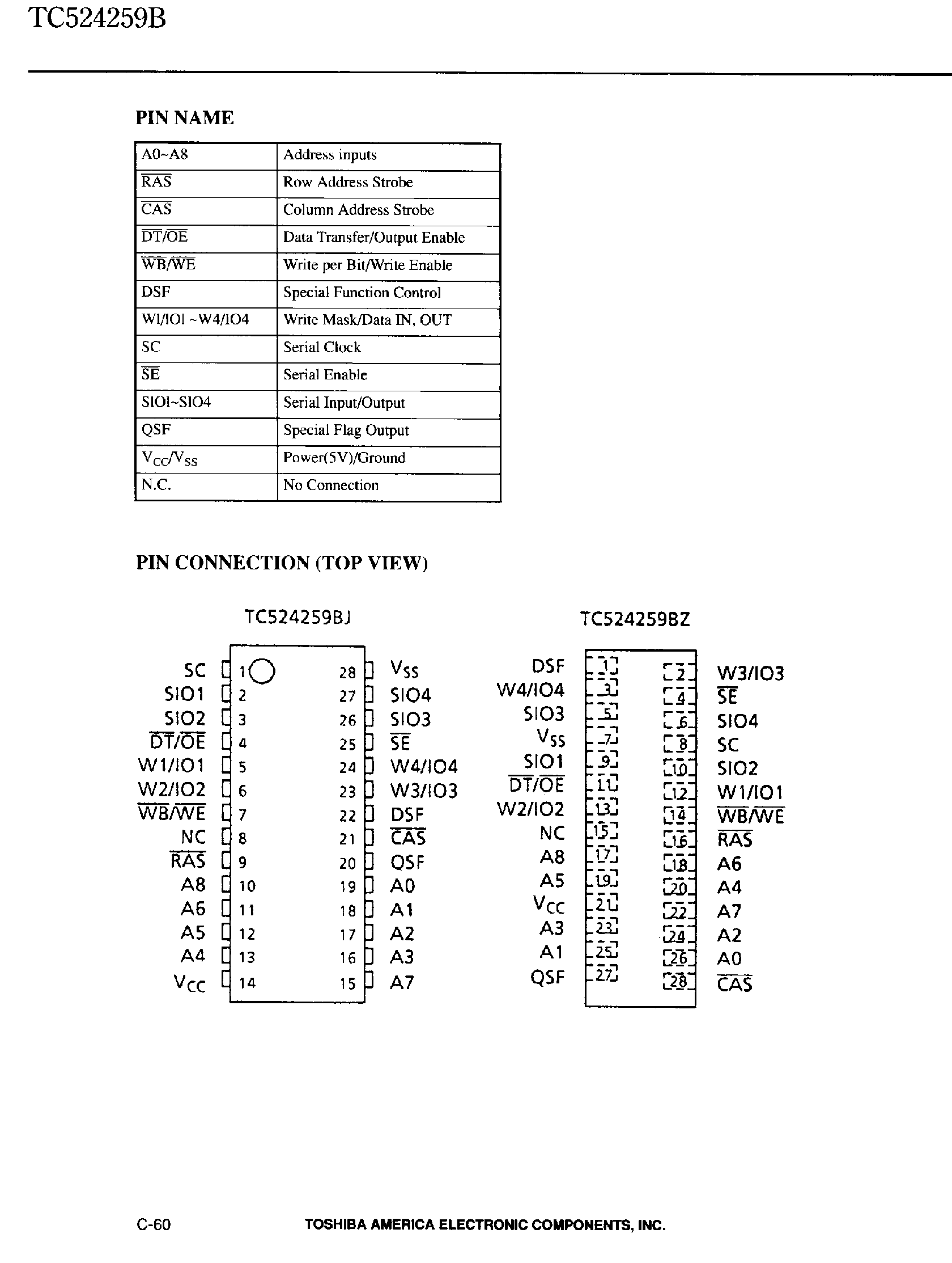 Datasheet TC524259B - Silicon Gate CMOS Multiport DRAM page 2