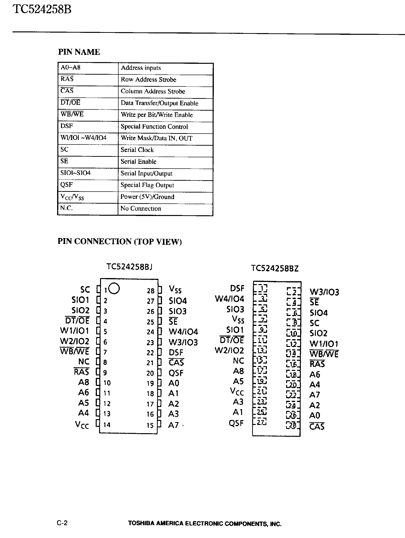 Datasheet TC524258B - Silicon Gate CMOS Multiport DRAM page 2