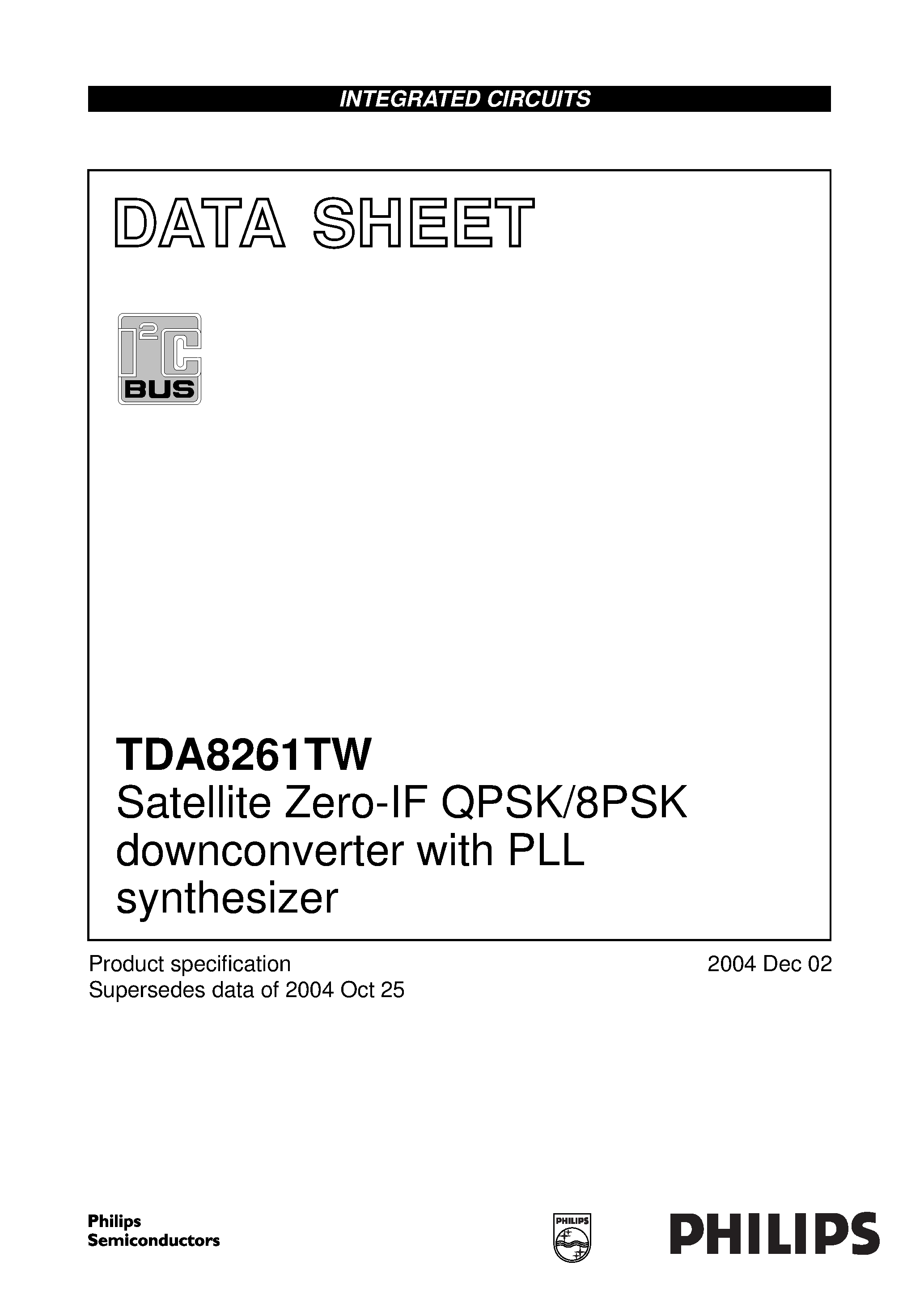 Datasheet TDA8261TW - Satellite Zero-IF QPSK/8PSK downconverter with PLL synthesizer page 1
