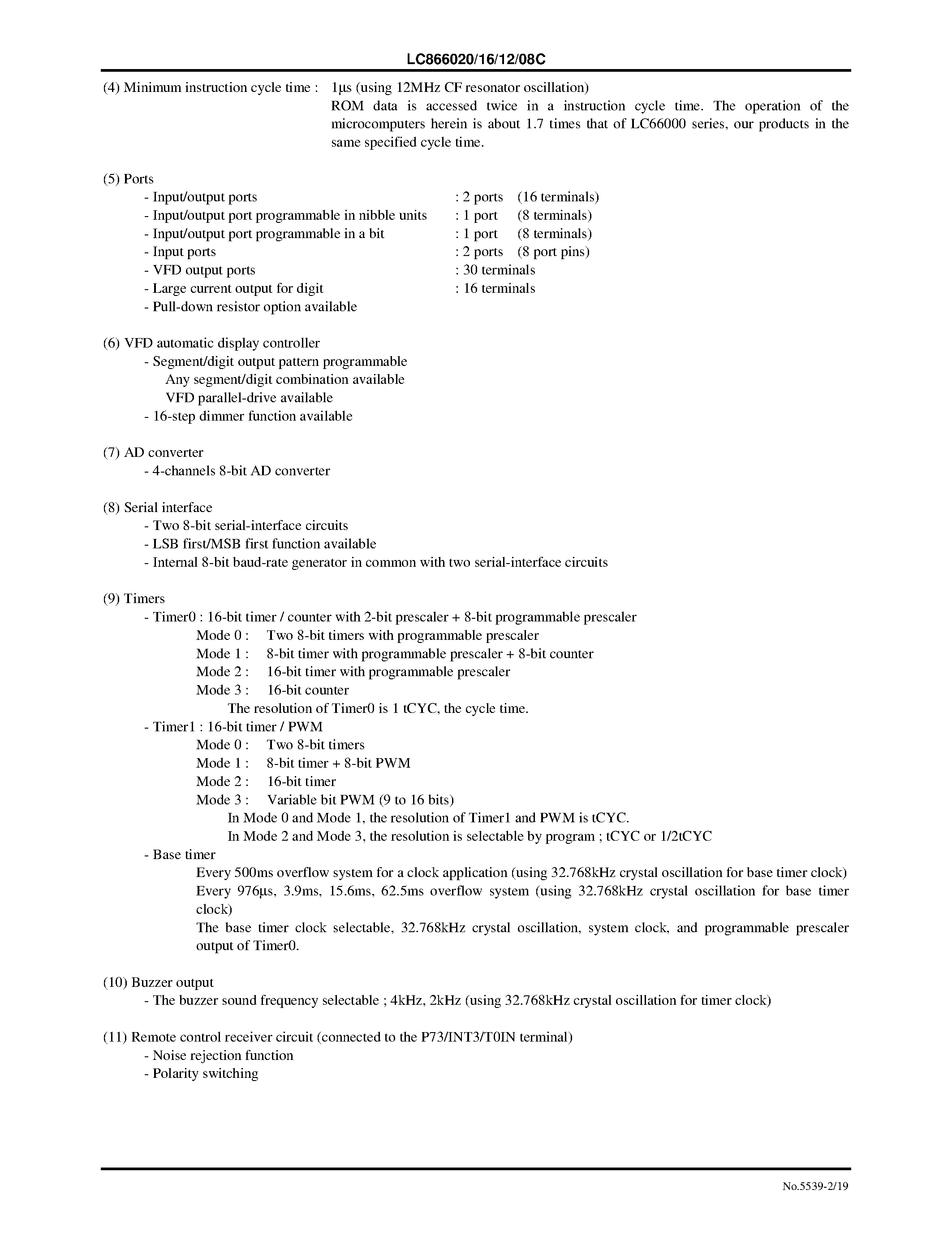 Datasheet LC866008C - (LC8660xx) 8-bit single chip microcontroller page 2
