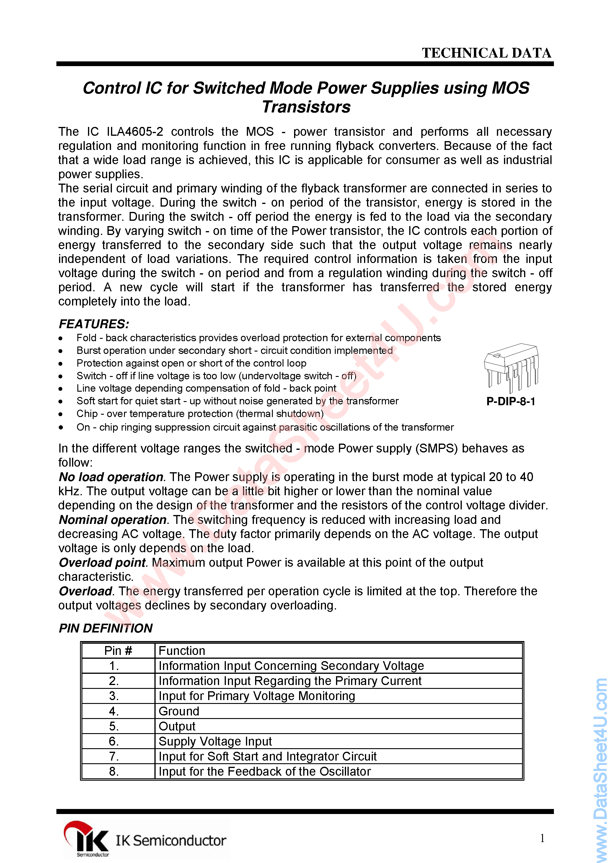 Datasheet ILA4605-2 - Switch Mode Power Supply IC page 1