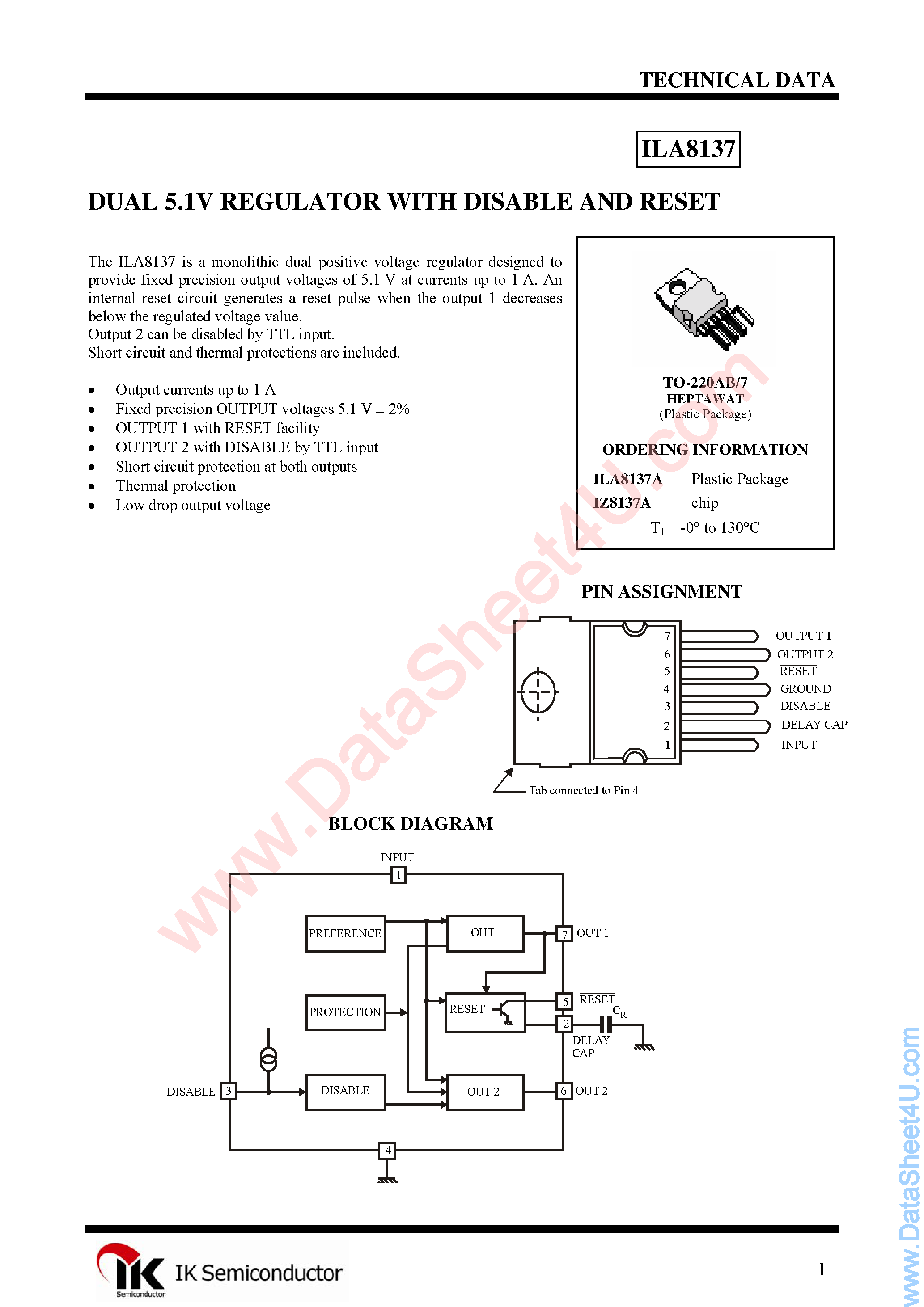 Datasheet ILA8137 - Dual 5.1 V + 5.1V Regulator page 1