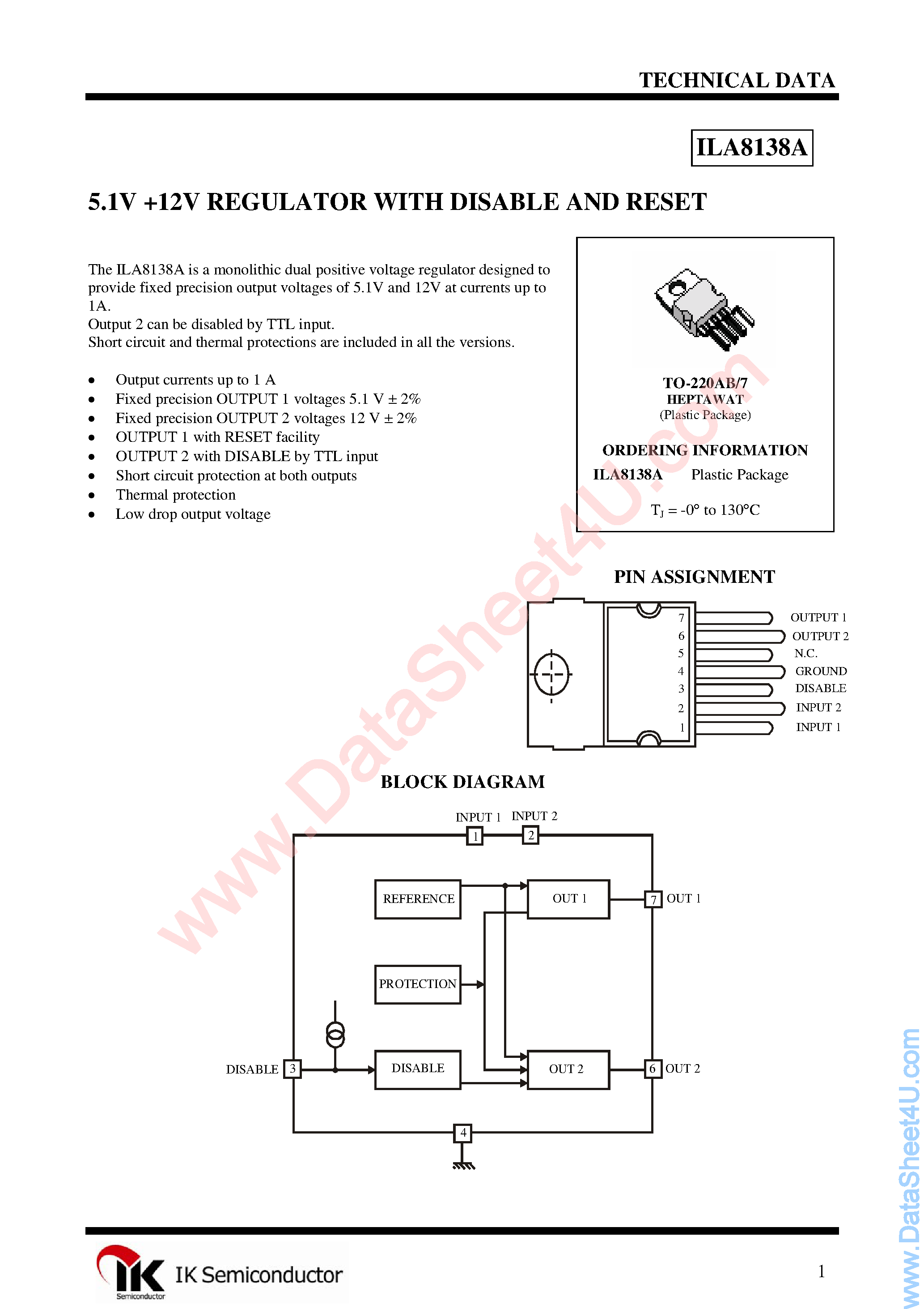 Datasheet ILA8138A - Dual 5.1 V + 12 V Regulator page 1