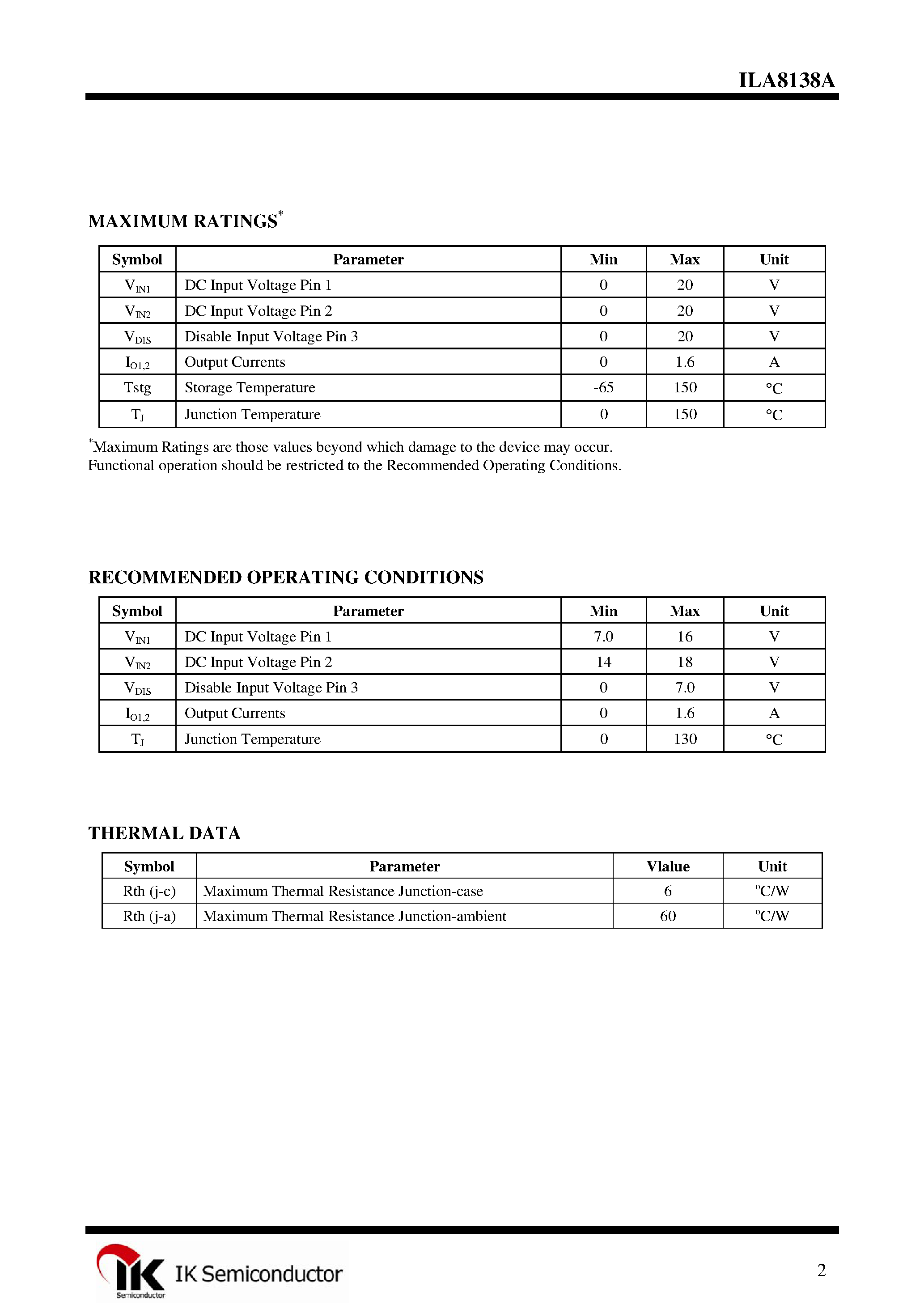 Datasheet ILA8138A - Dual 5.1 V + 12 V Regulator page 2