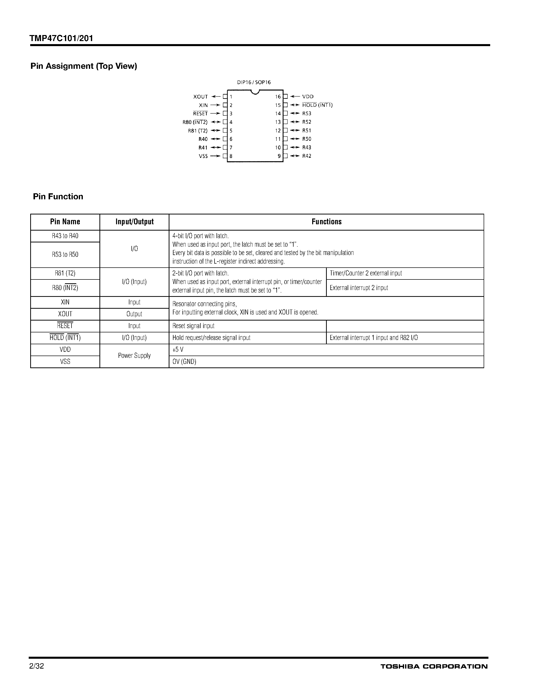 Datasheet TMP47P101 page 2 Datasheet TMP47P101 - (TMP47P101/201) CMOS 4-Bit Microcontroller page 2