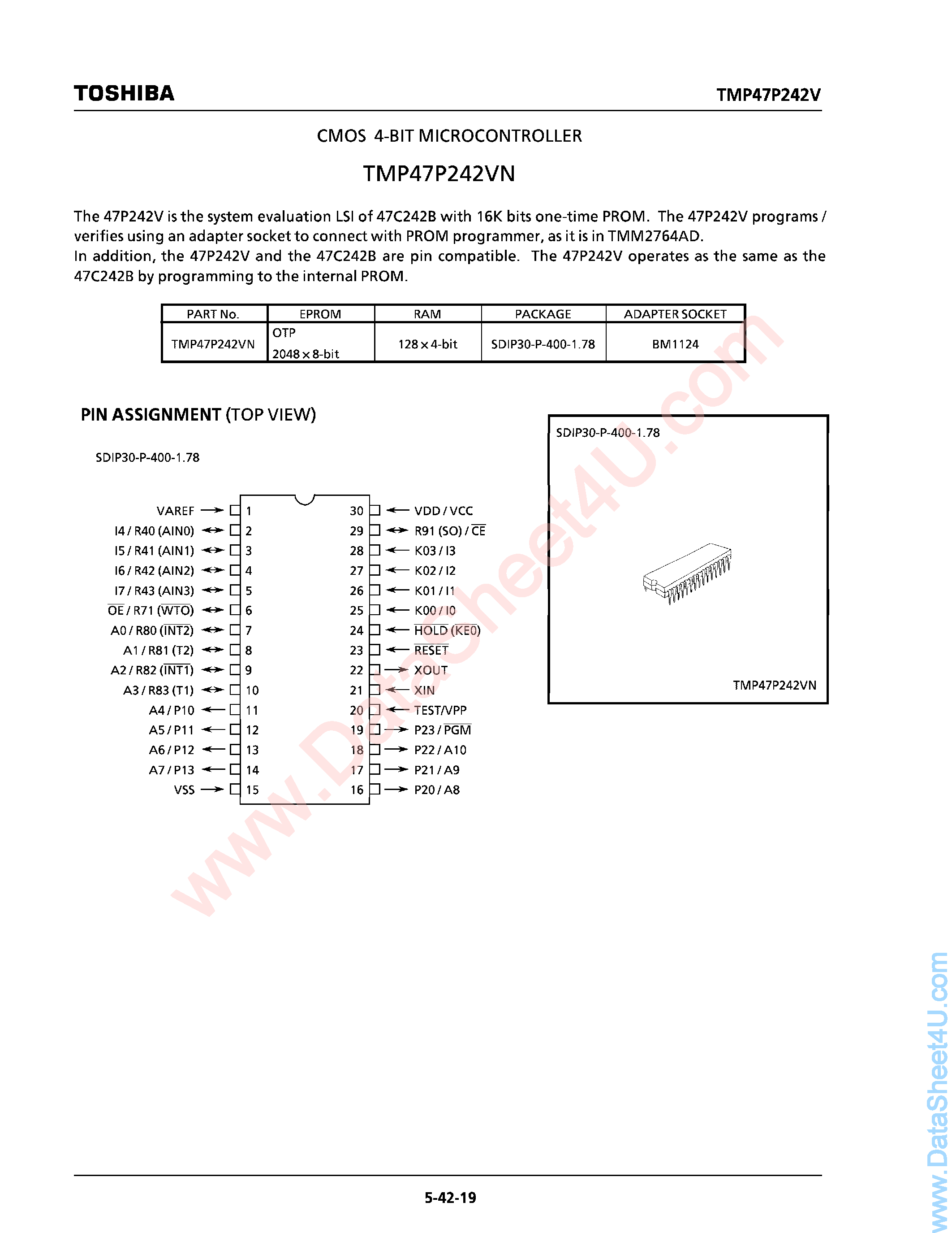 Даташит TMP47P242VN - CMOS 4-Bit Microcontroller страница 1