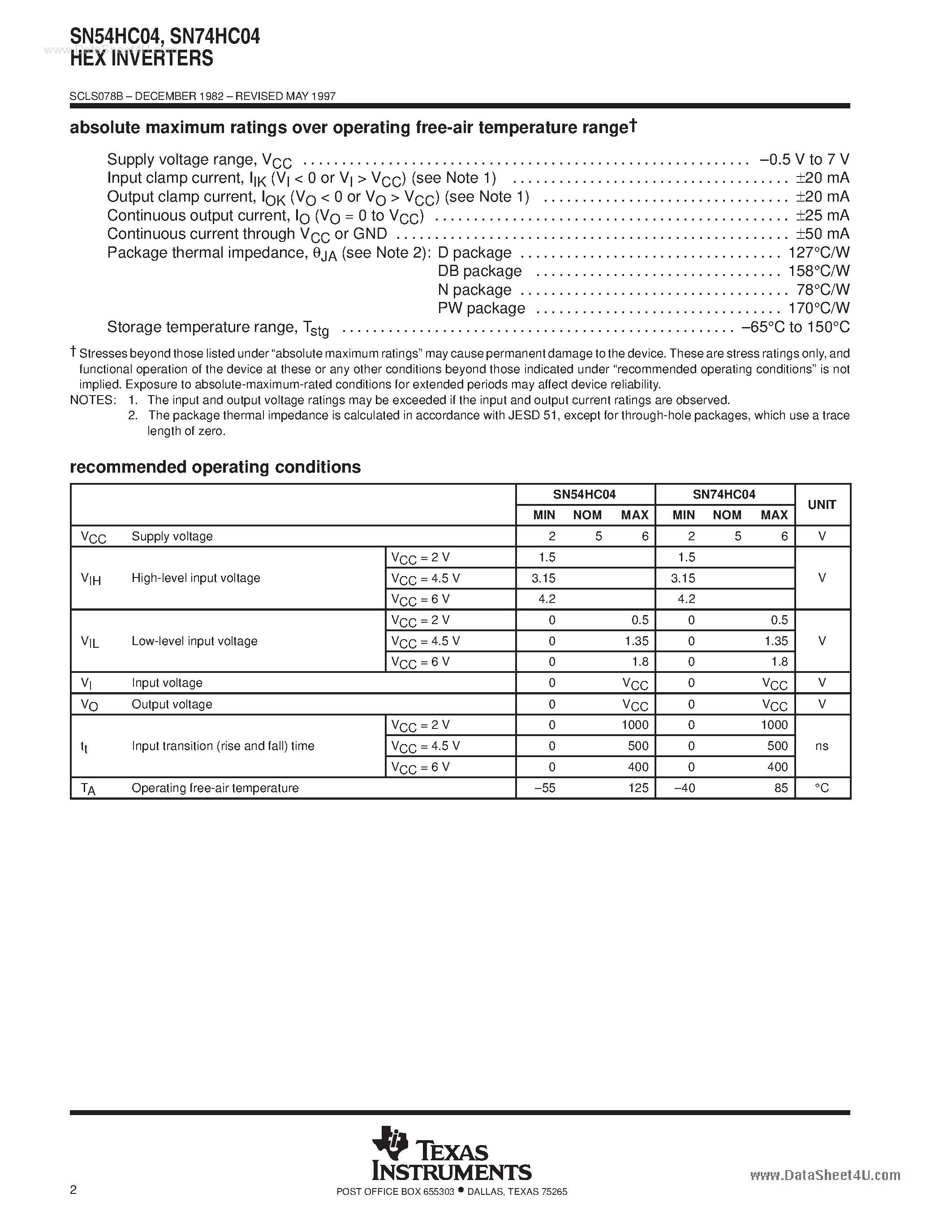 Даташит 74HC04N - Search -----> SN74HC04N / MM74HC04N страница 2