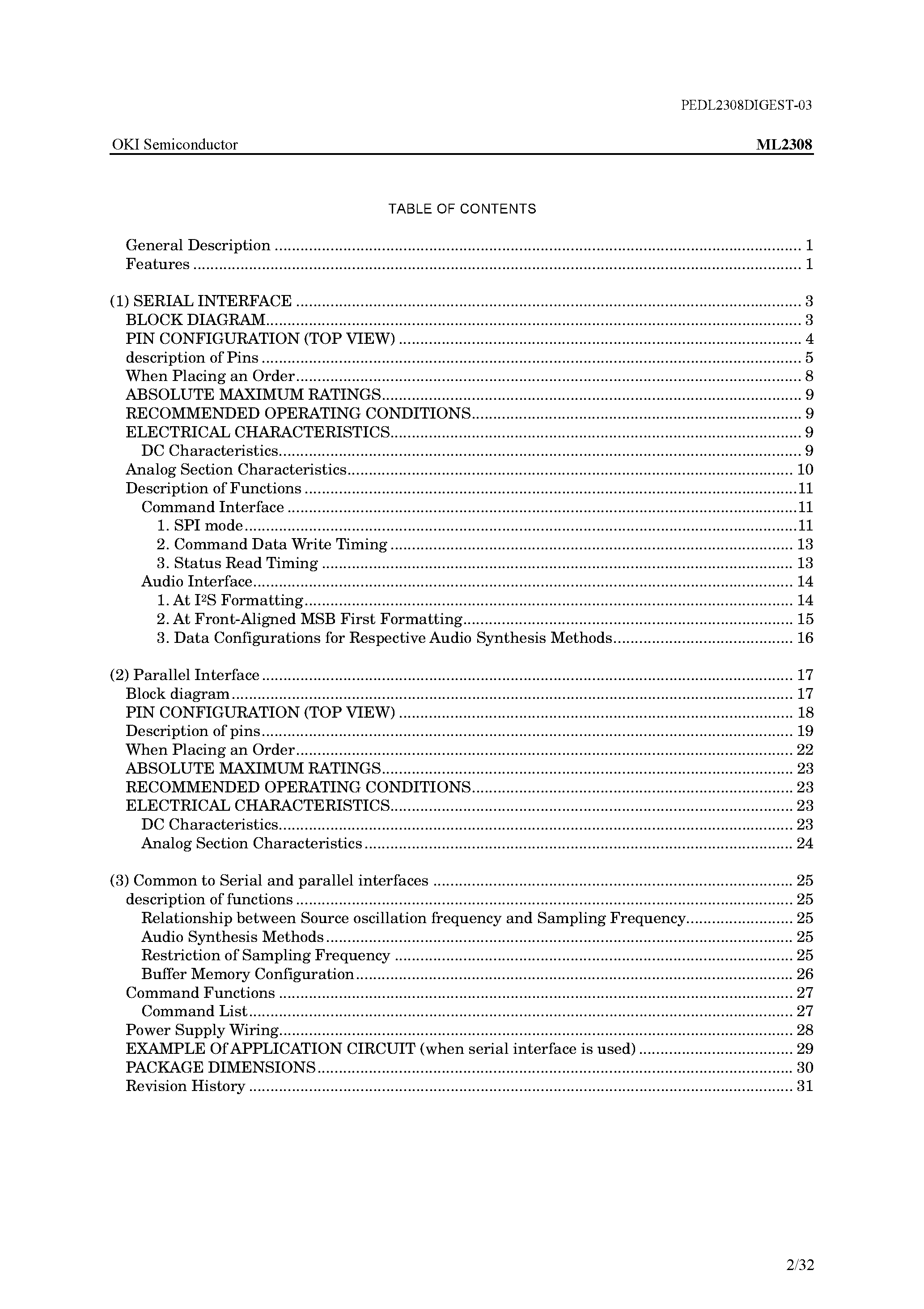 Даташит ML2308 - Stereo Recording / Playback LSI страница 2