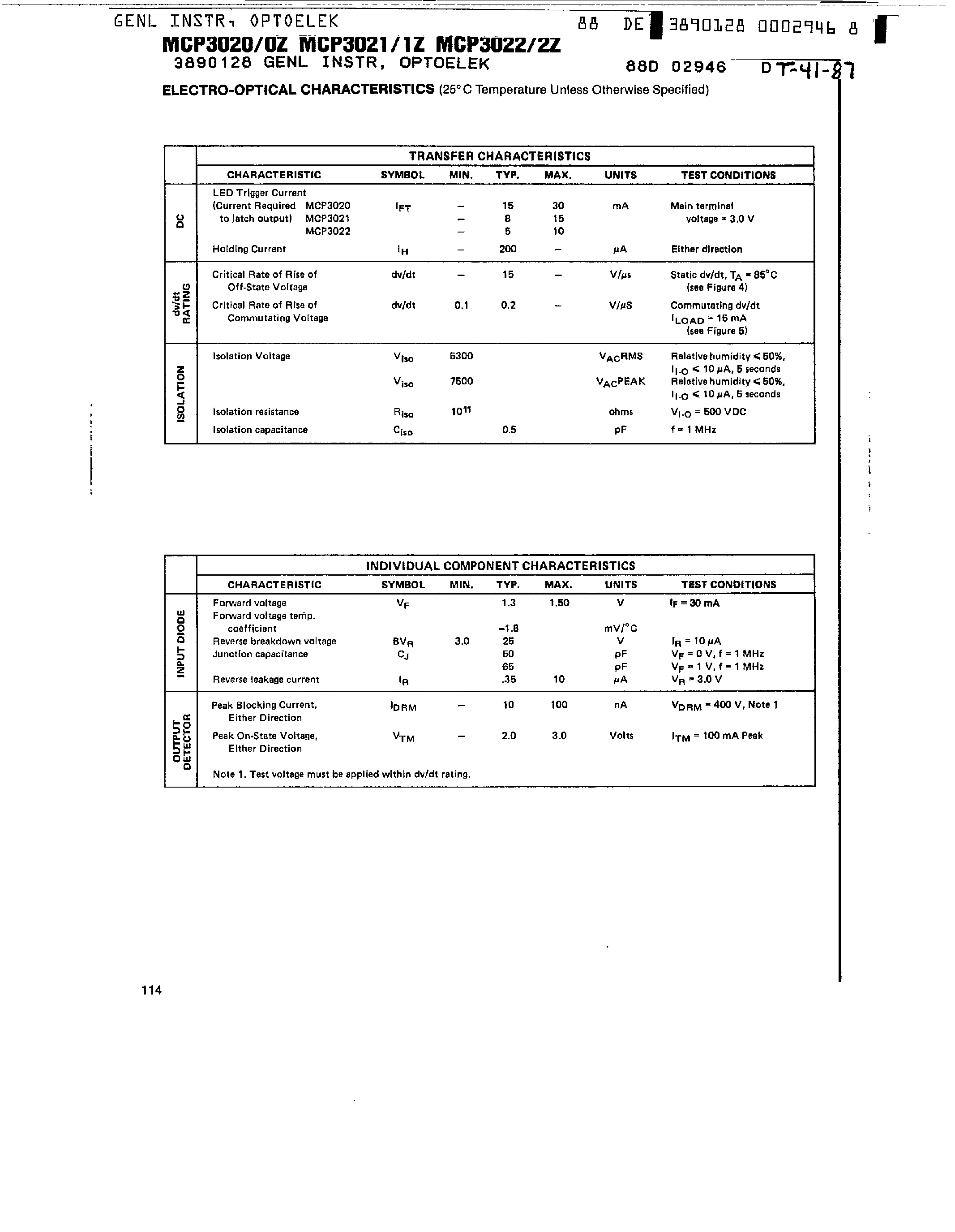 Datasheet MCP3020 page 2 Datasheet MCP3020 - (MCP3020 - MCP3022) VDE Approved Non-Zero Crossing Triacs page 2