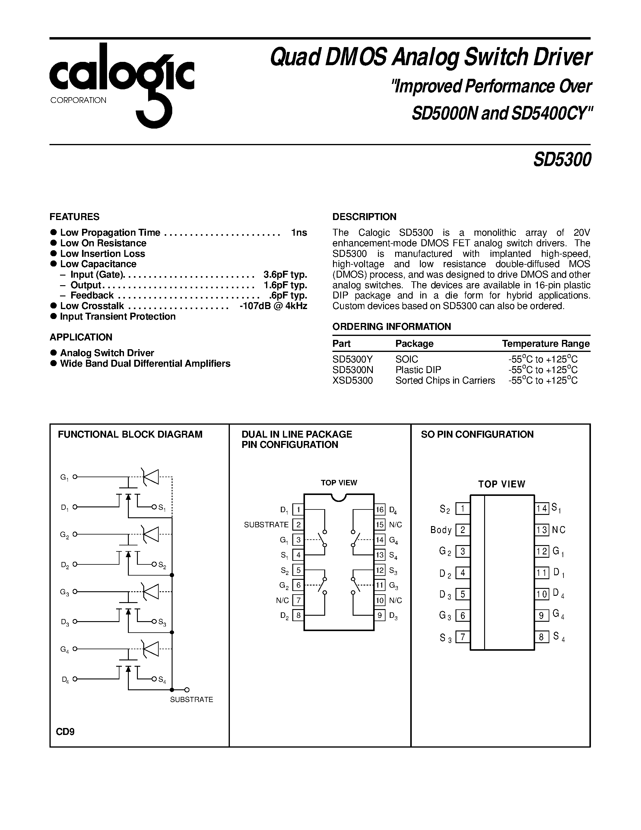 Datasheet SD5300 - Quad DMOS Analog Switch Driver Improved Performance Over SD5000N and SD5400CY page 1