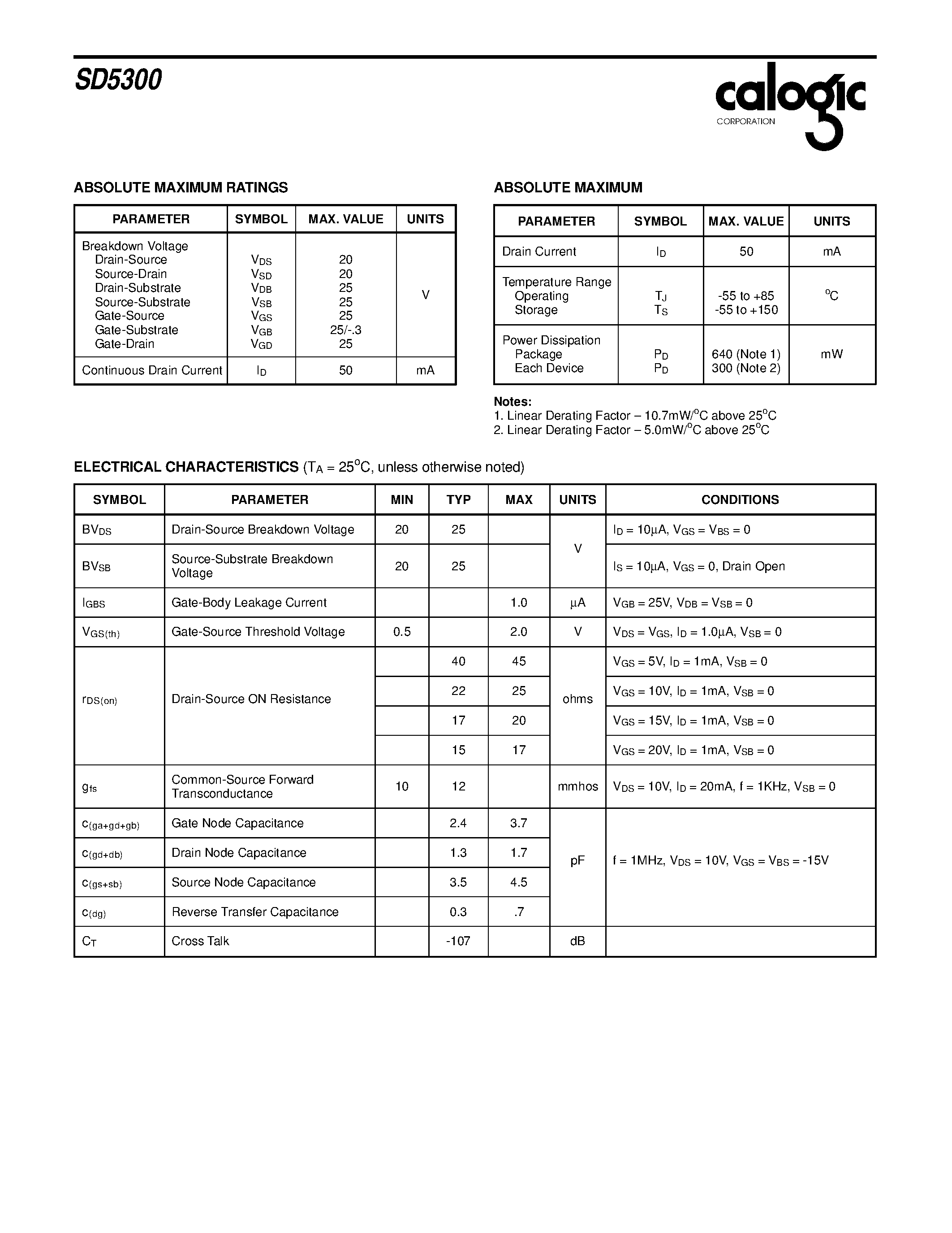 Datasheet SD5300 - Quad DMOS Analog Switch Driver Improved Performance Over SD5000N and SD5400CY page 2