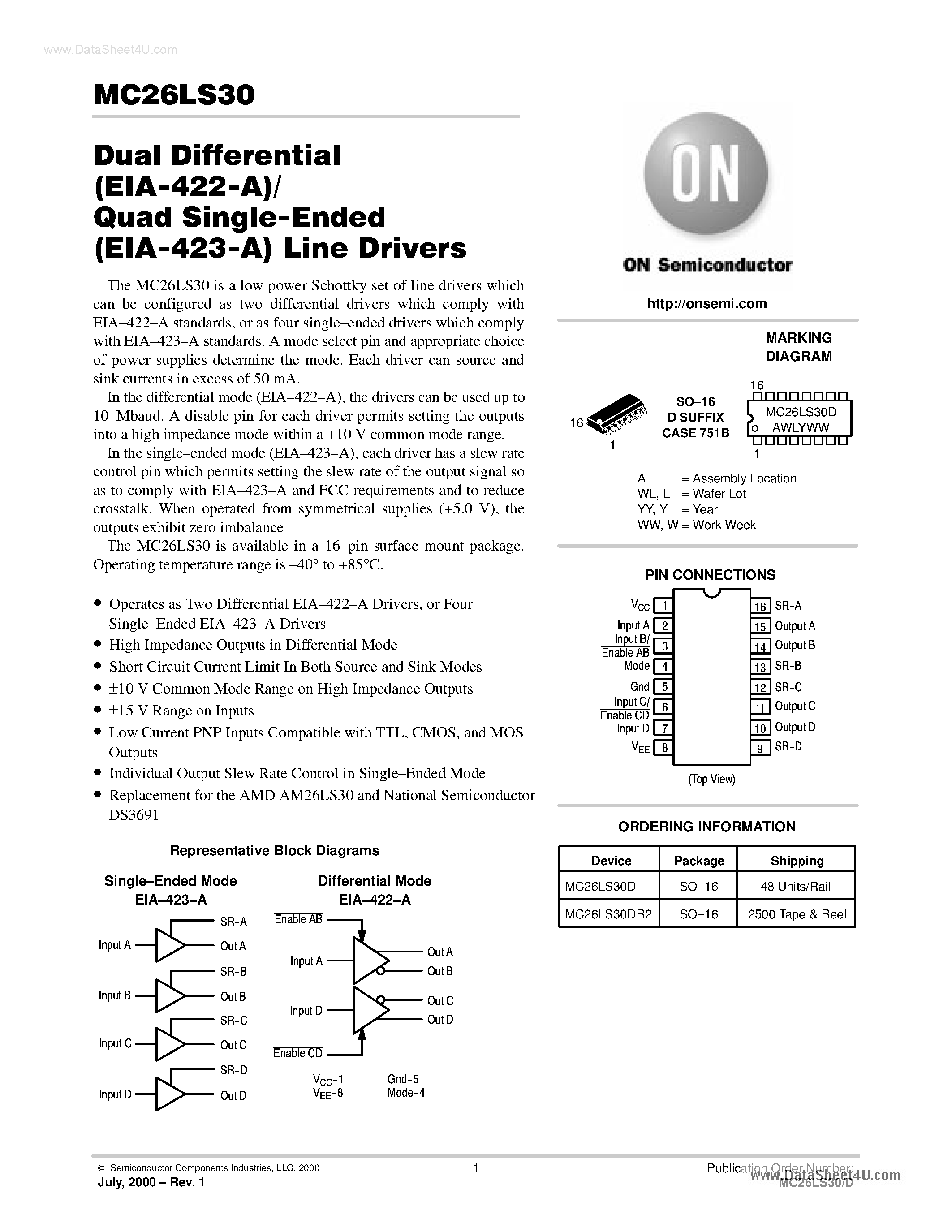 Datasheet 26LS30 - Search -----> MC26LS30 page 1