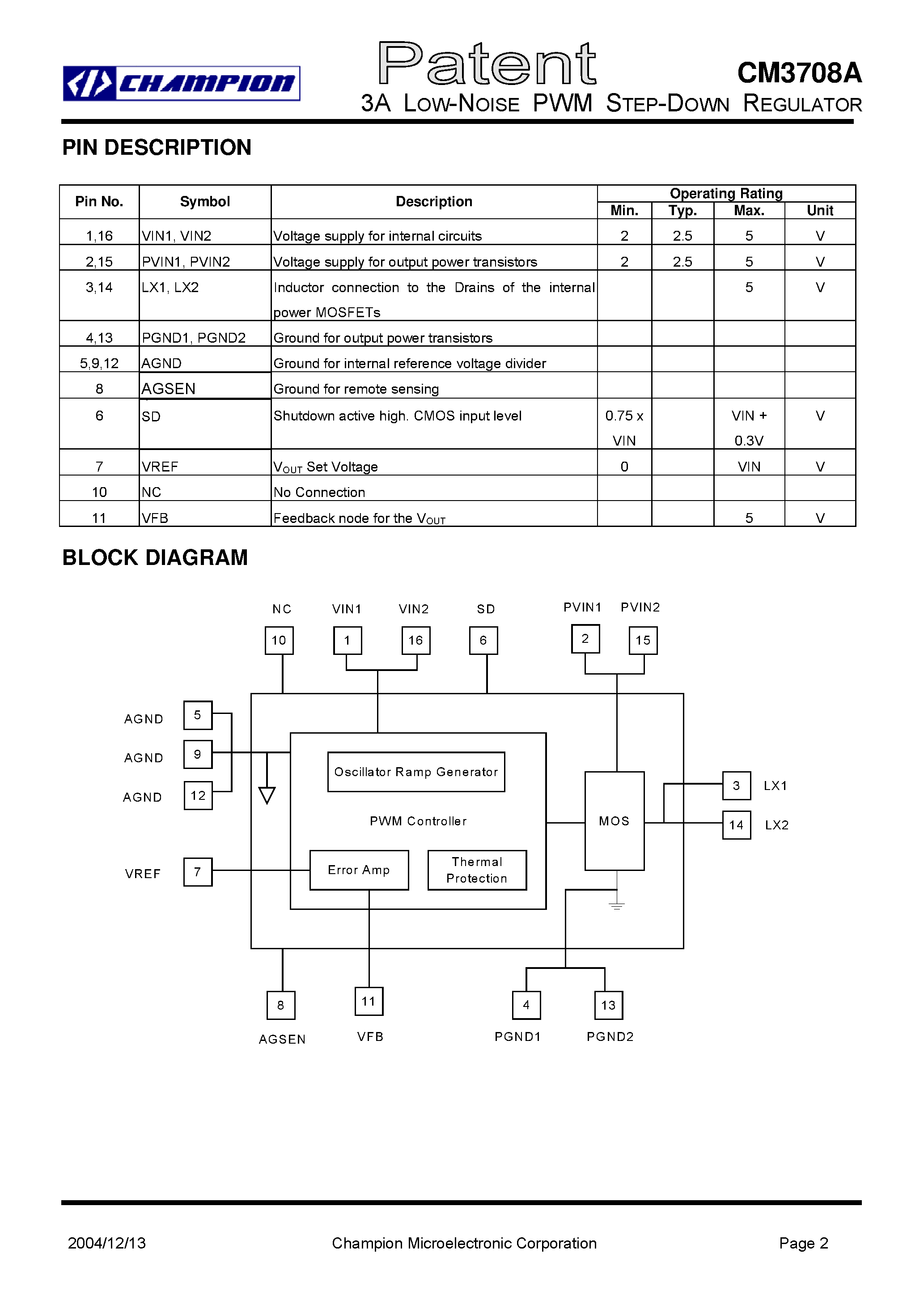Даташит CM3708A - 3A LOW LOISE PWM STEP DOWN REGULATOR страница 2