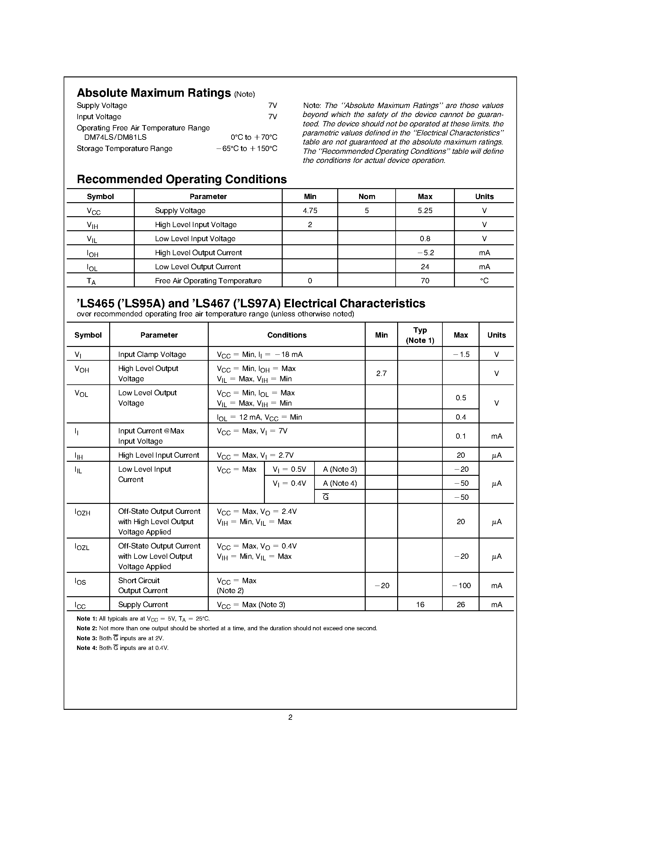 Datasheet DM74LS465 page 2 Datasheet DM74LS465 - (DM74LS465 - DM74LS468) TRI-STATE Octal Buffer page 2
