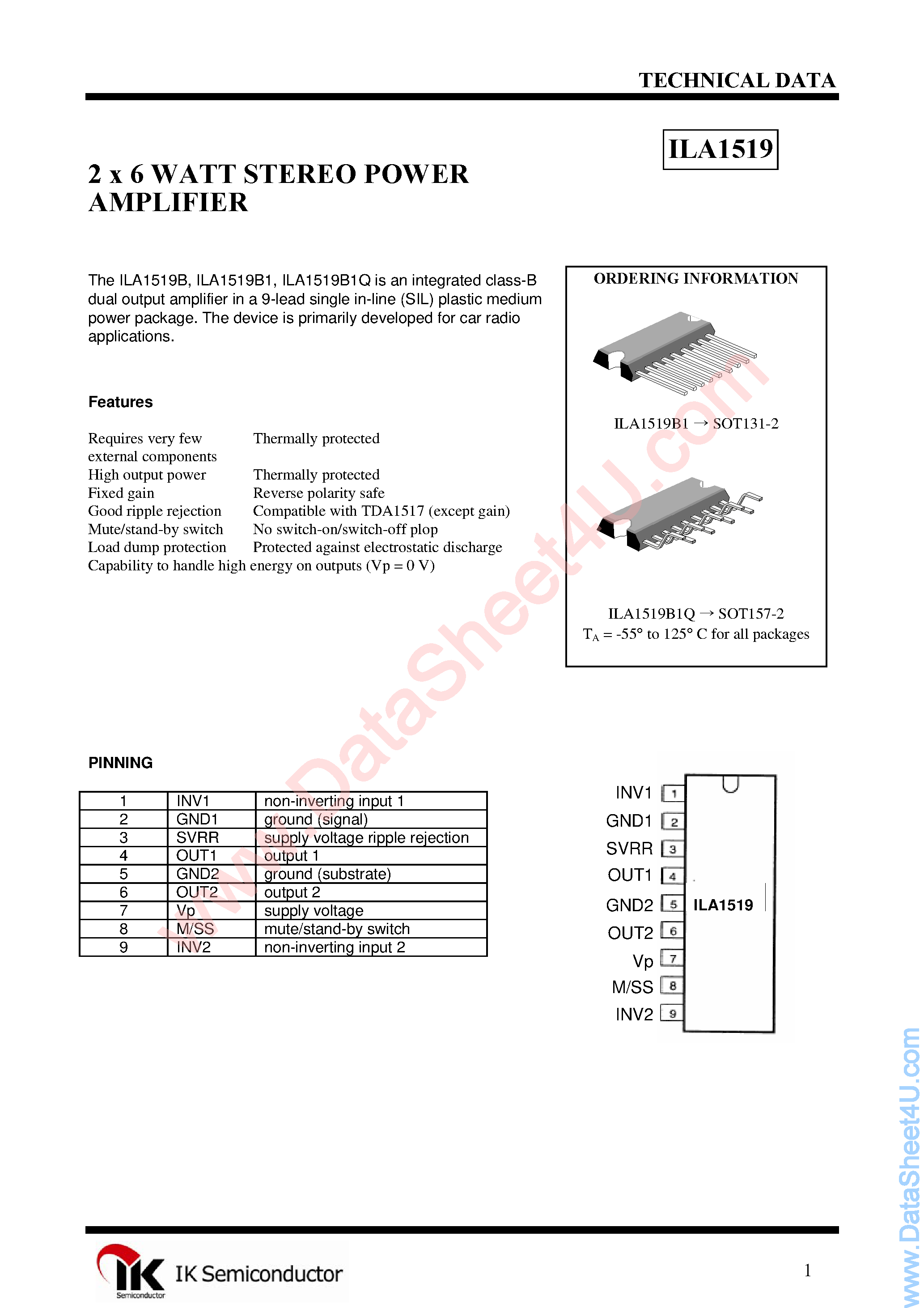 Даташит ILA1519 - Mono/Stereo страница 1