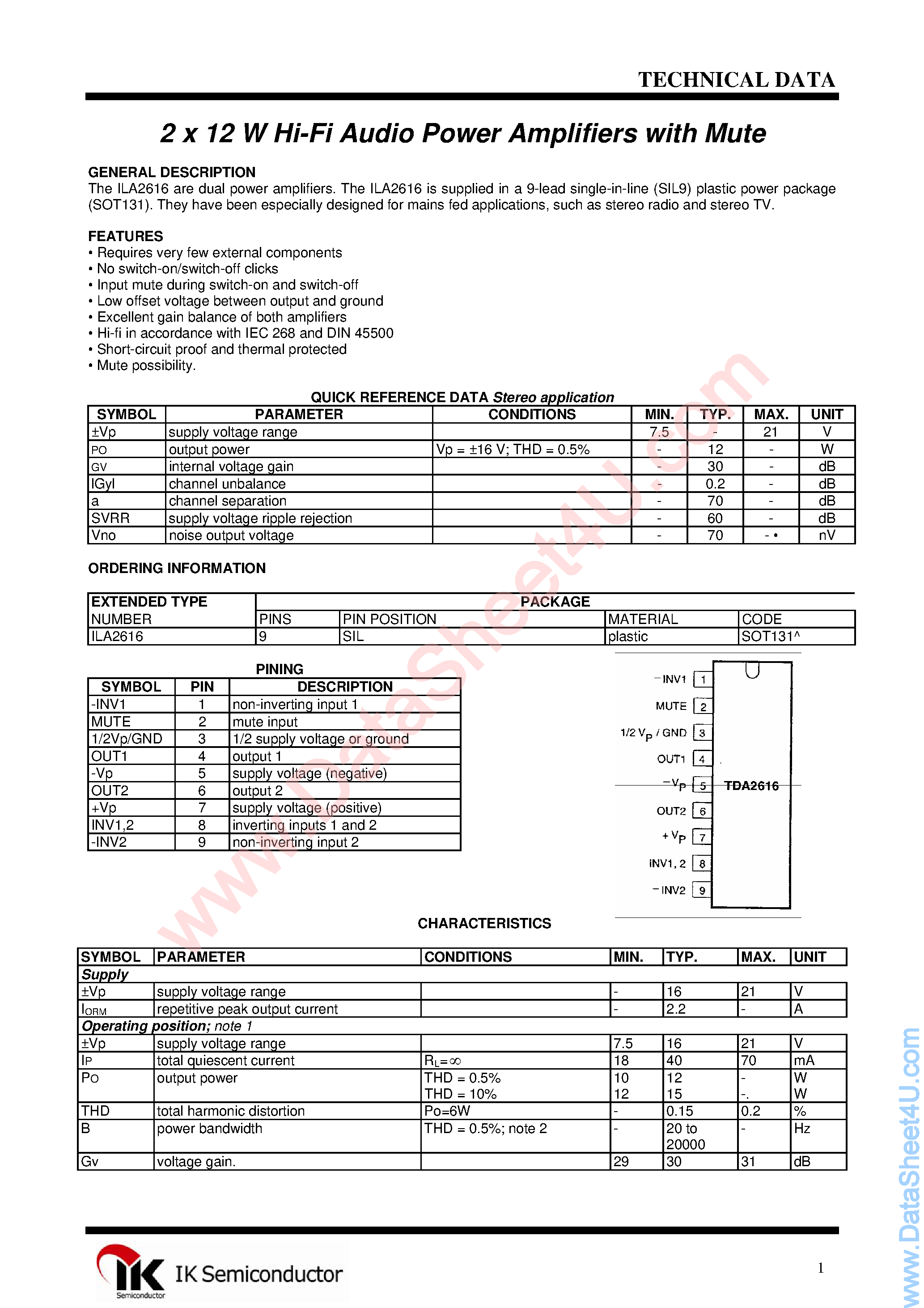 Даташит IL2616 - Stereo страница 1